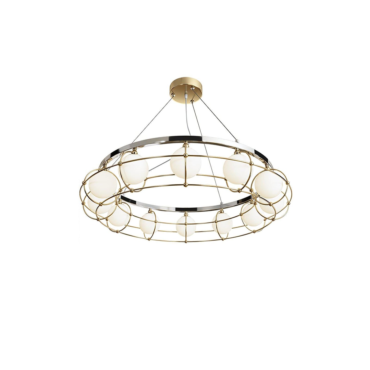 Modern Round Chandelier with White Glass Shade