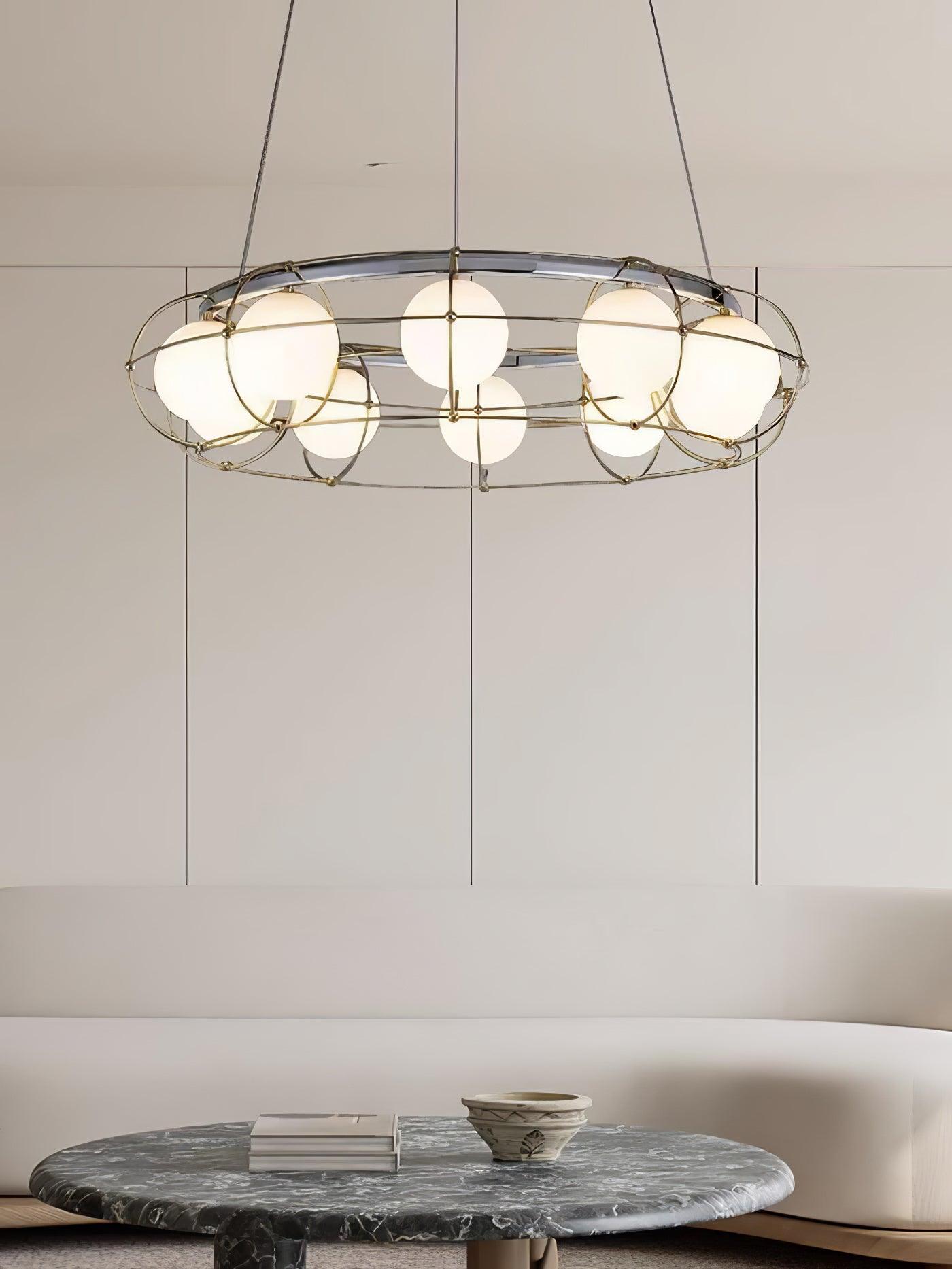 Modern Round Chandelier with White Glass Shade