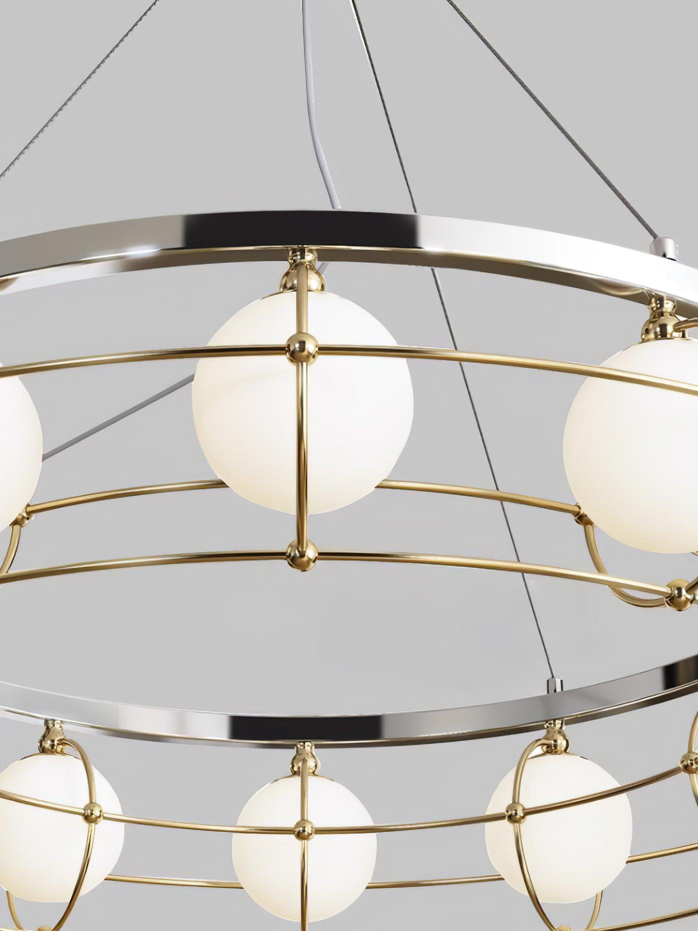 Modern Round Chandelier with White Glass Shade