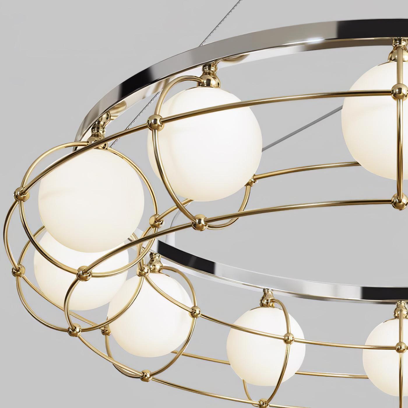 Modern Round Chandelier with White Glass Shade