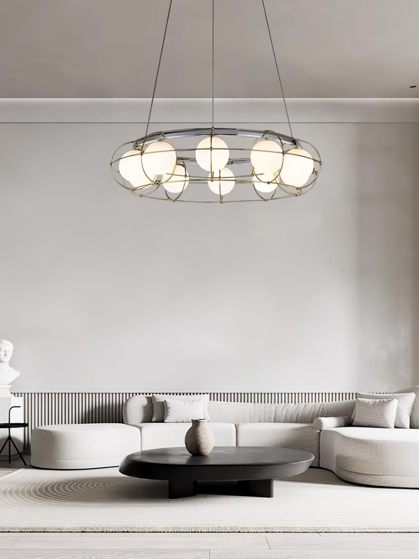 Modern Round Chandelier with White Glass Shade