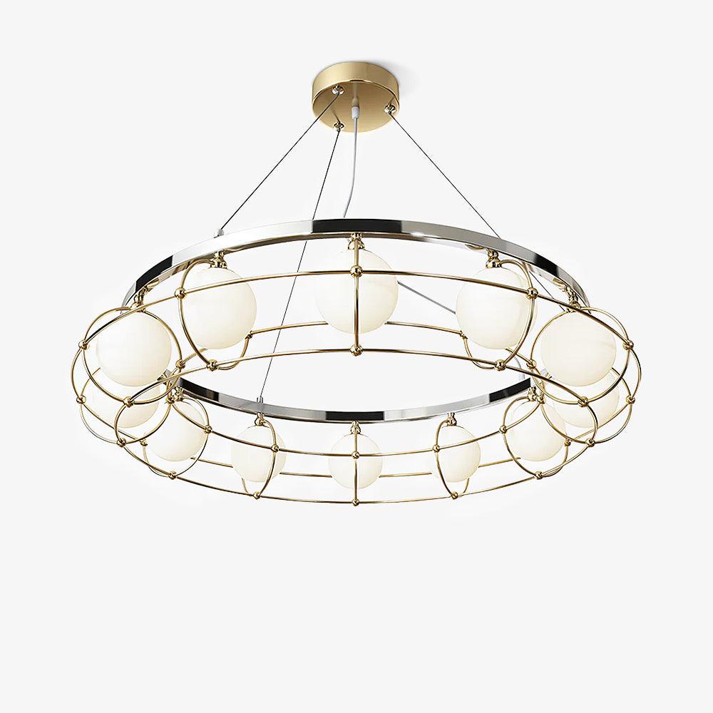 Modern Round Chandelier with White Glass Shade