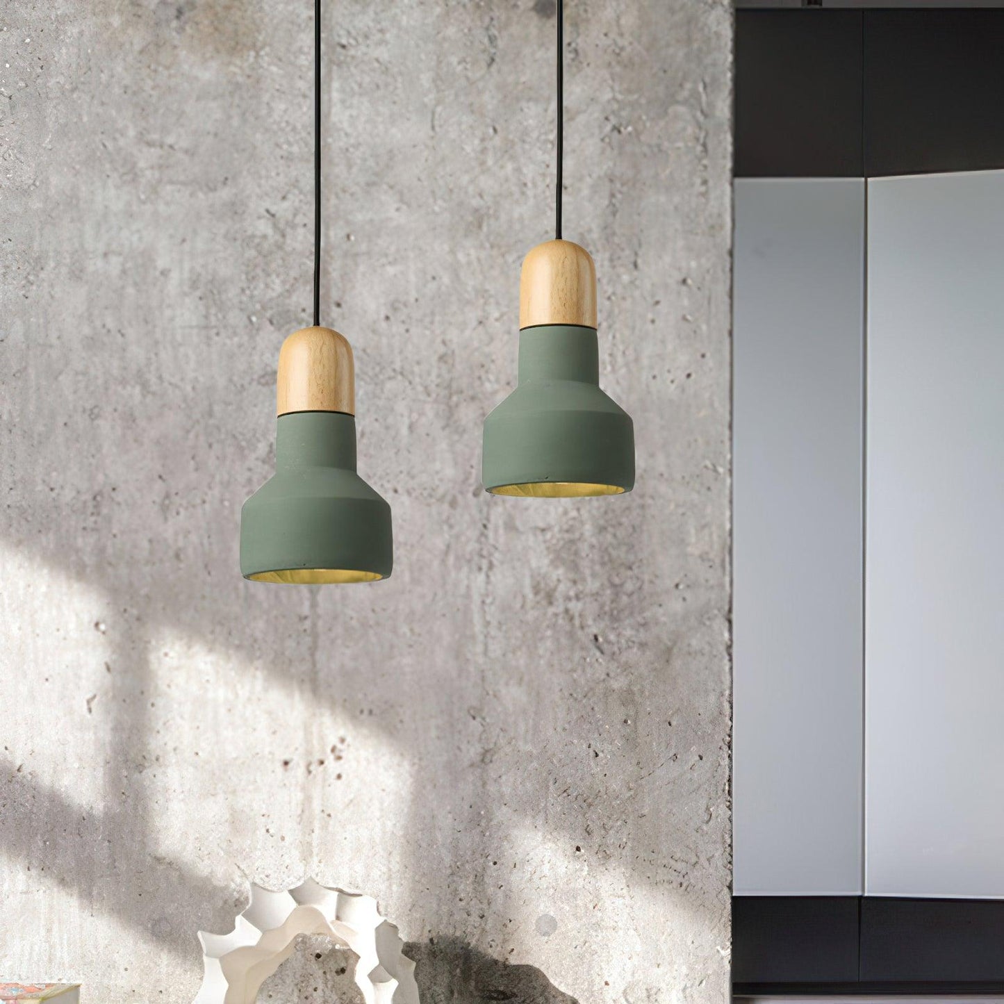 Nessa Wood Pendant Light, Cement Shade, Multiple Finishes