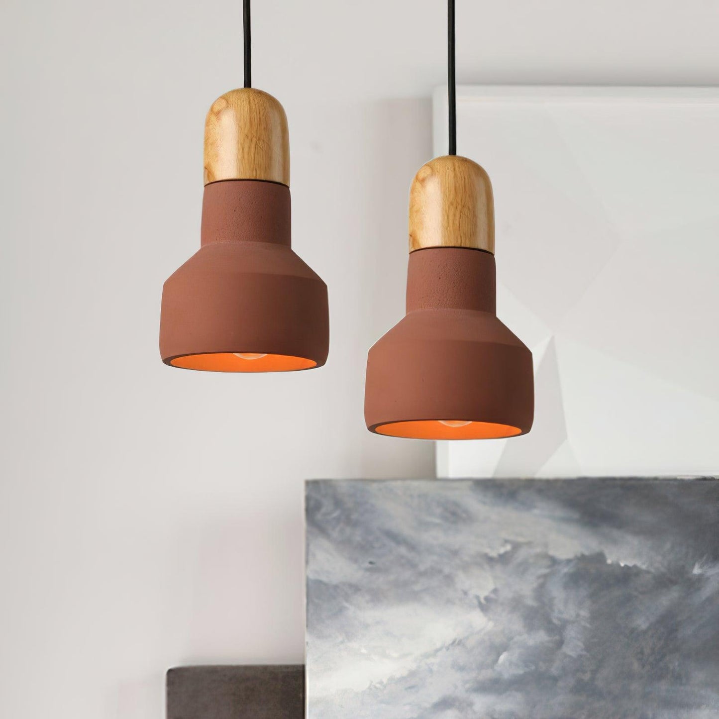 Nessa Wood Pendant Light, Cement Shade, Multiple Finishes