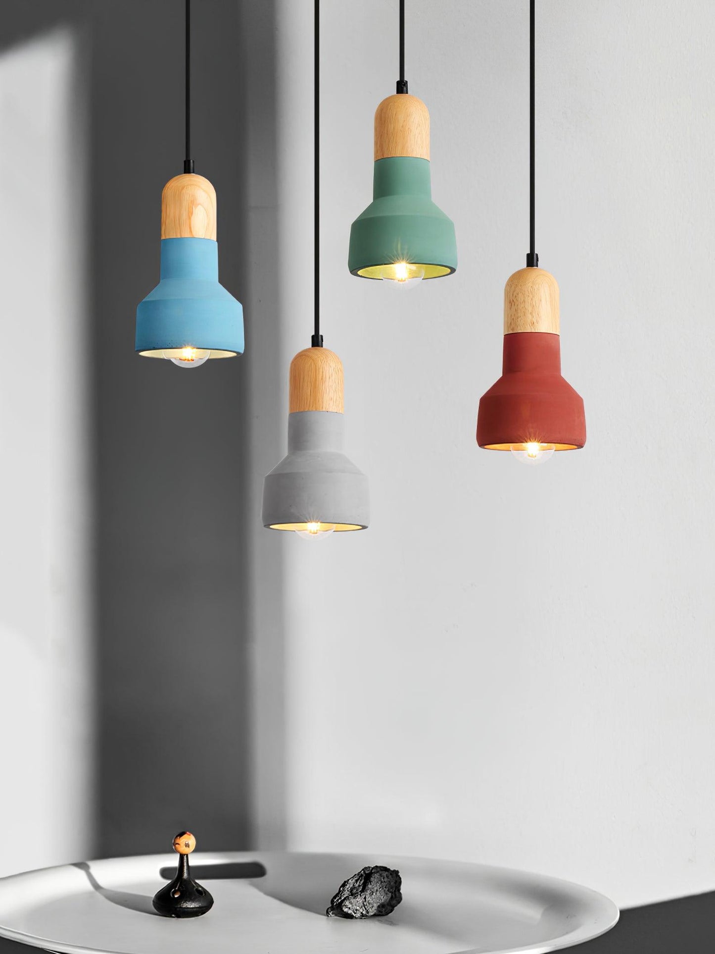 Nessa Wood Pendant Light, Cement Shade, Multiple Finishes
