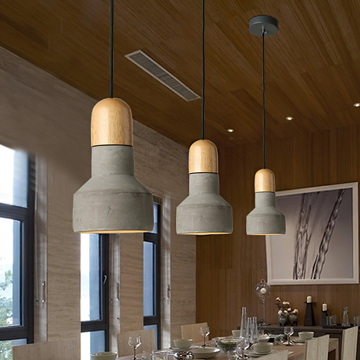Nessa Wood Pendant Light, Cement Shade, Multiple Finishes