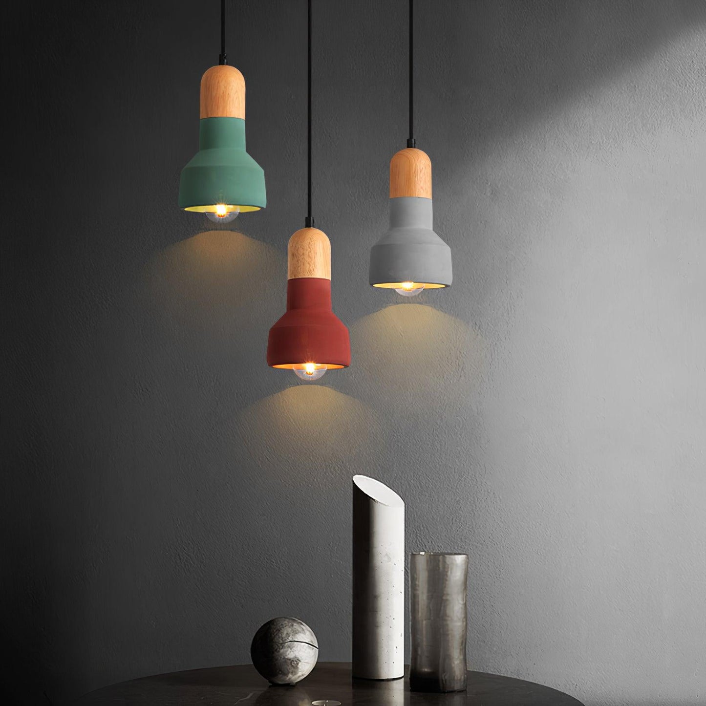 Nessa Wood Pendant Light, Cement Shade, Multiple Finishes