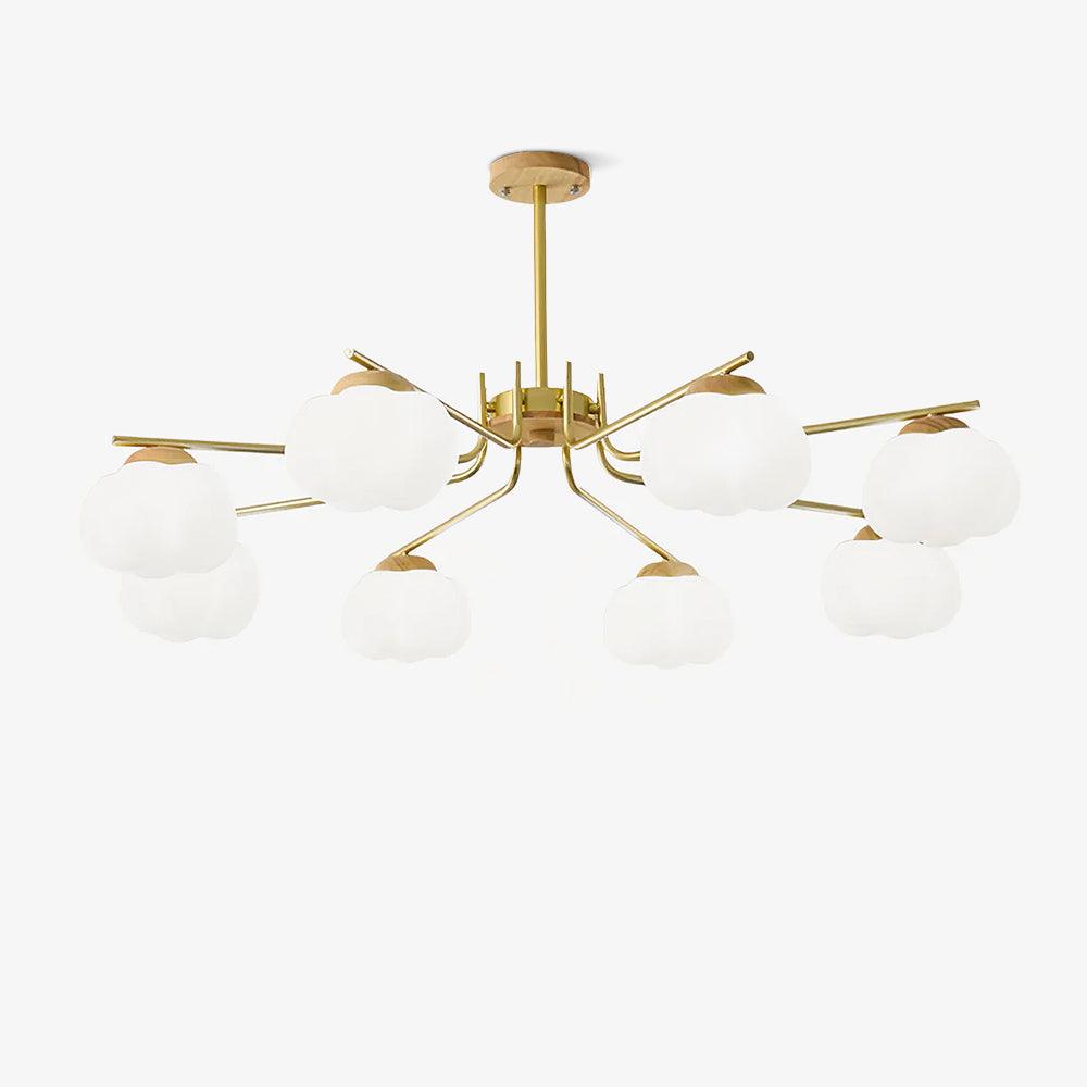 Gold Metal & White PE Lampshade Chandelier