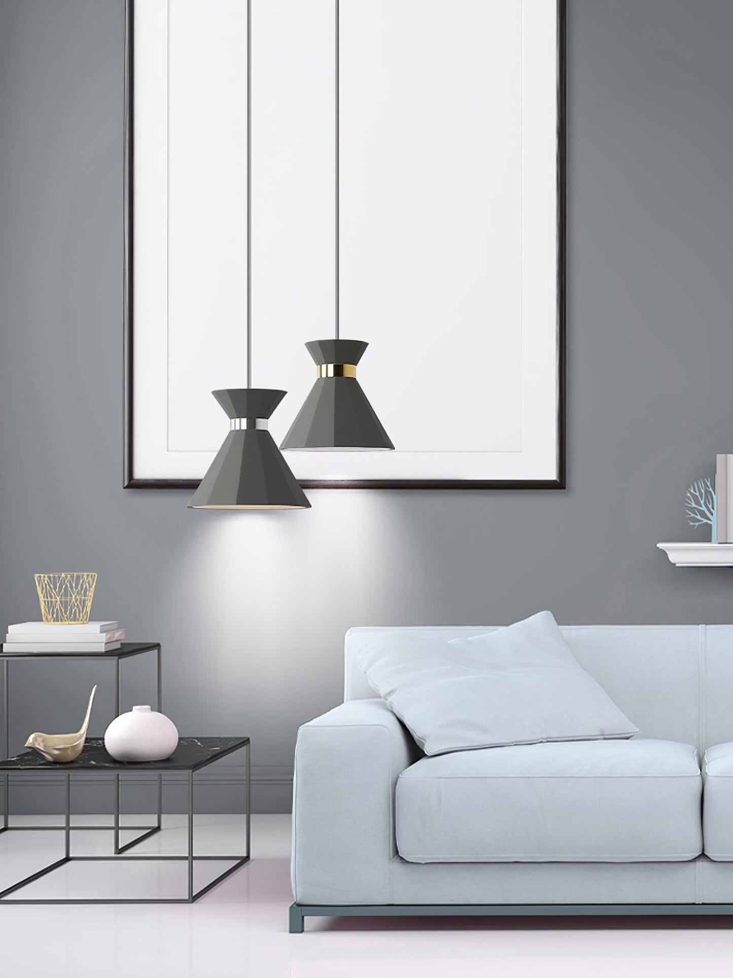 Cement Pendant Light with Grey and Gold Accents