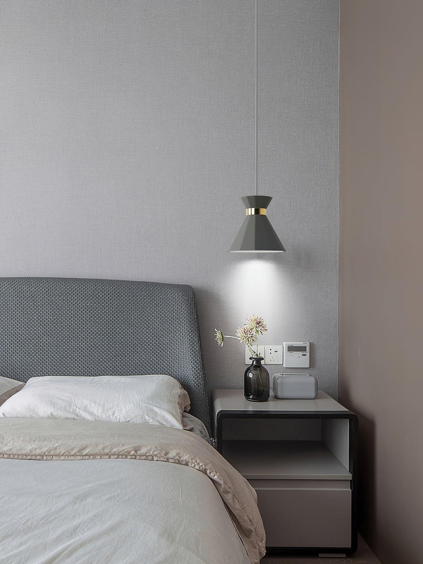 Cement Pendant Light with Grey and Gold Accents