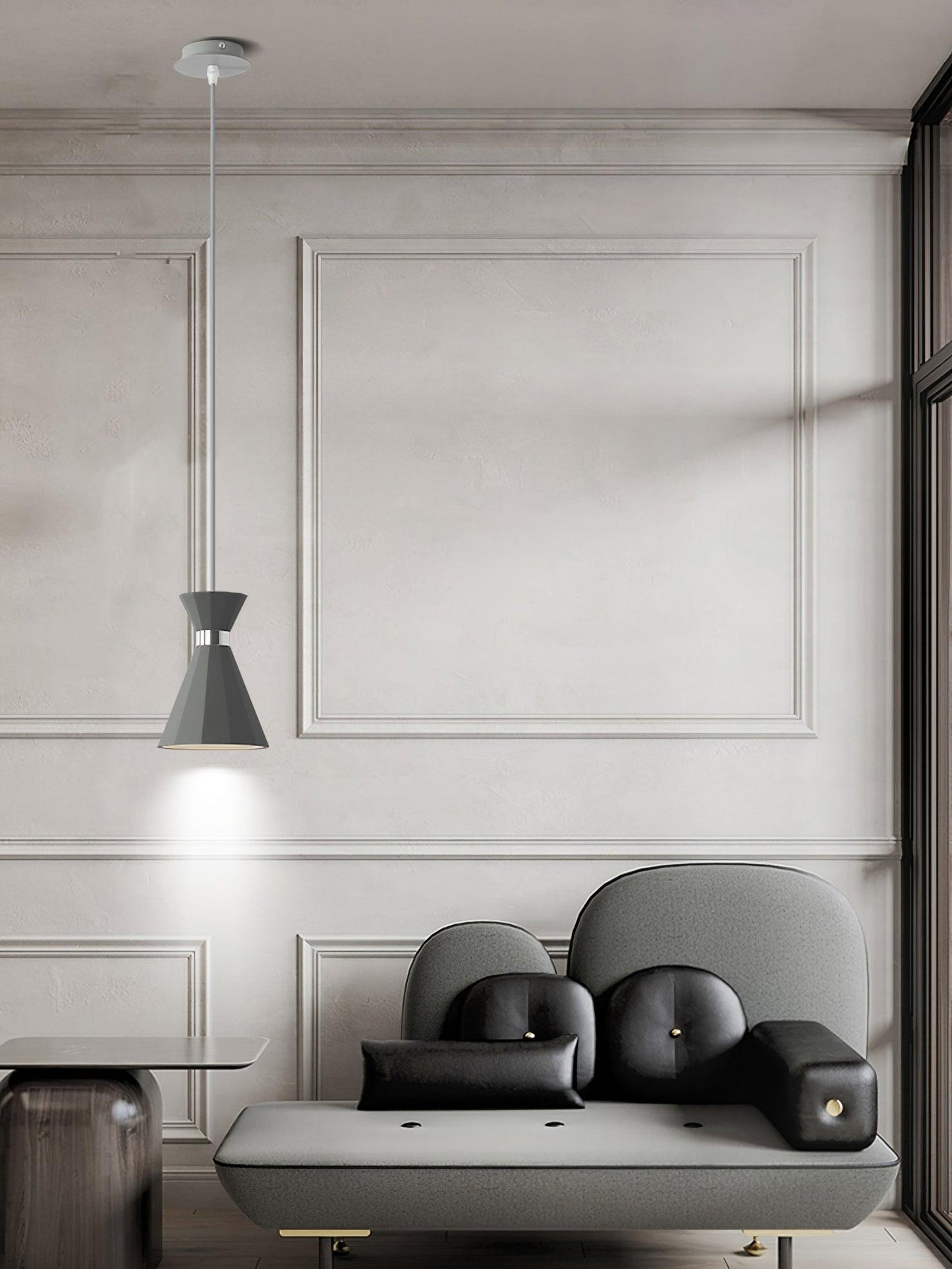 Cement Pendant Light with Grey and Gold Accents