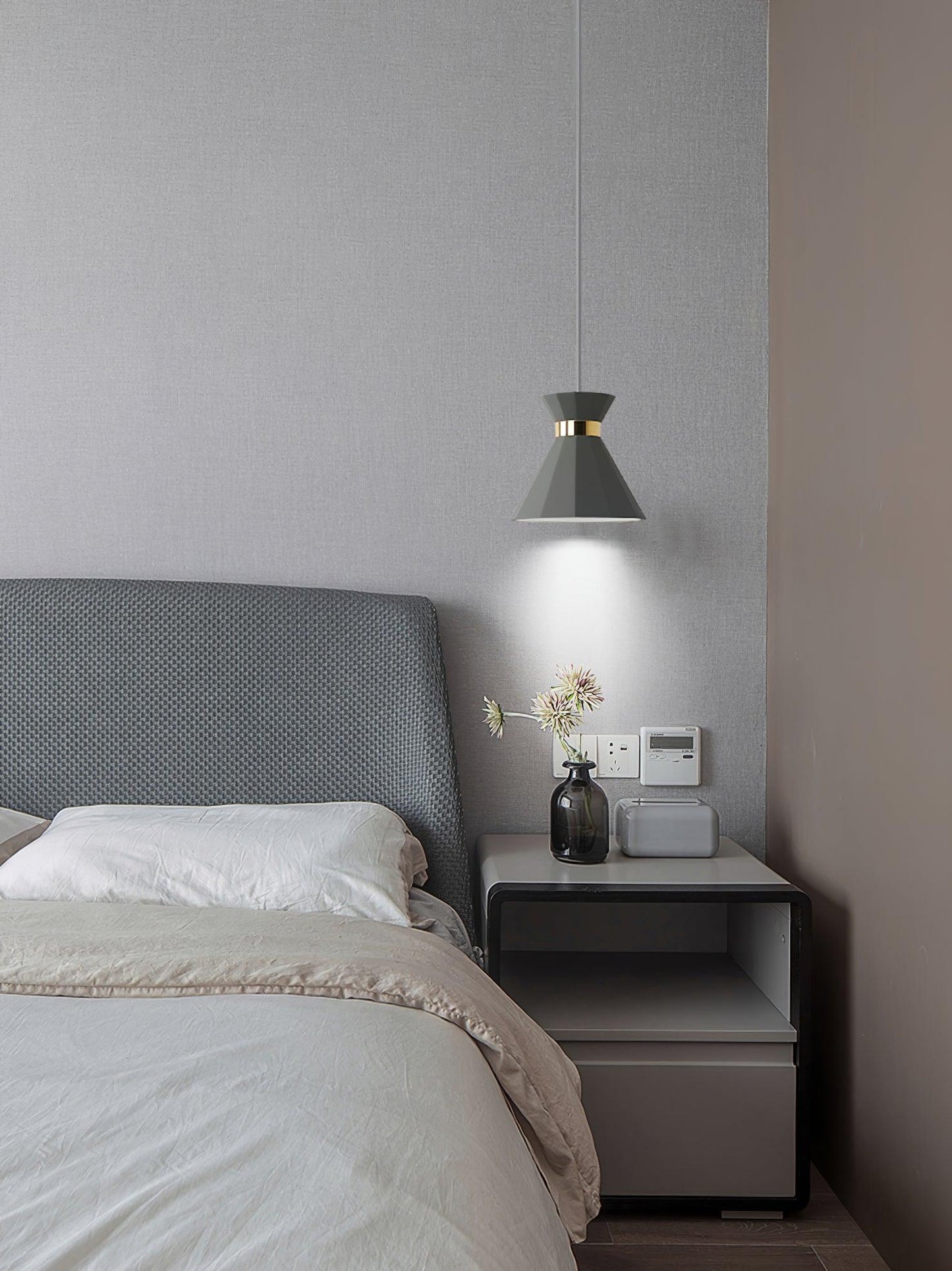 Cement Pendant Light with Grey and Gold Accents
