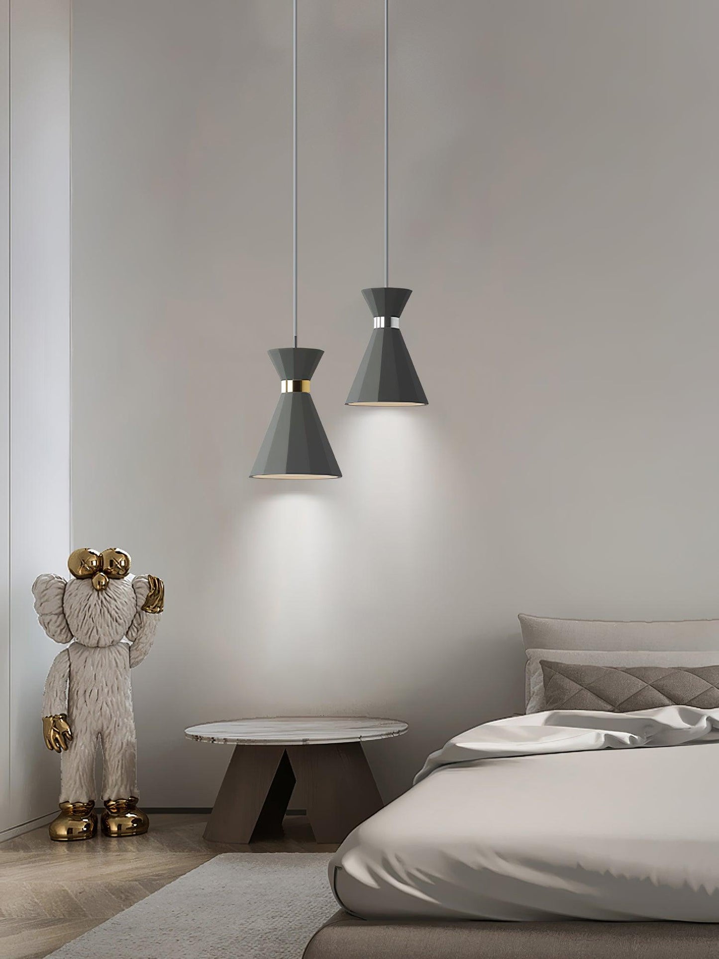 Cement Pendant Light with Grey and Gold Accents