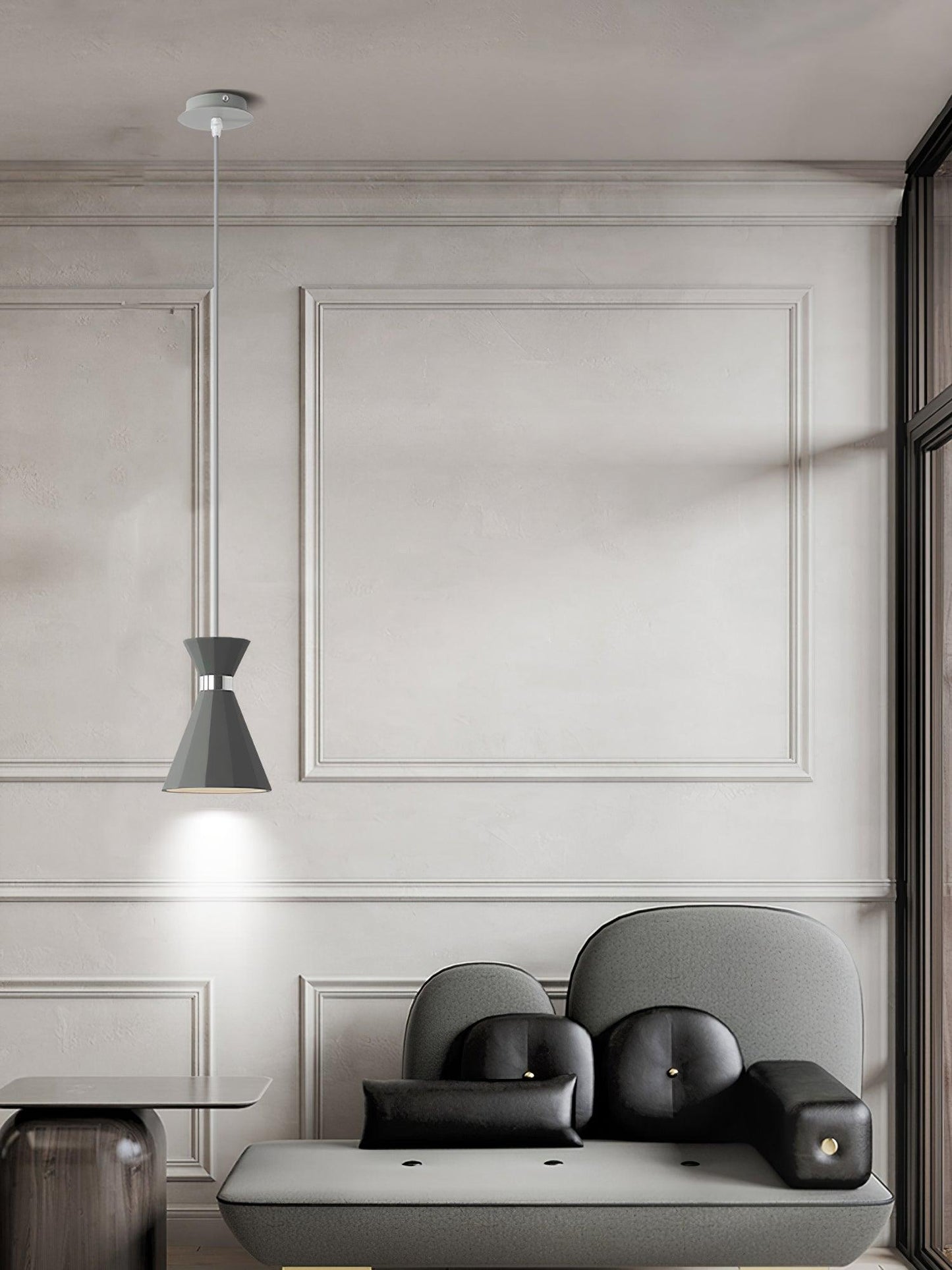 Cement Pendant Light with Grey and Gold Accents