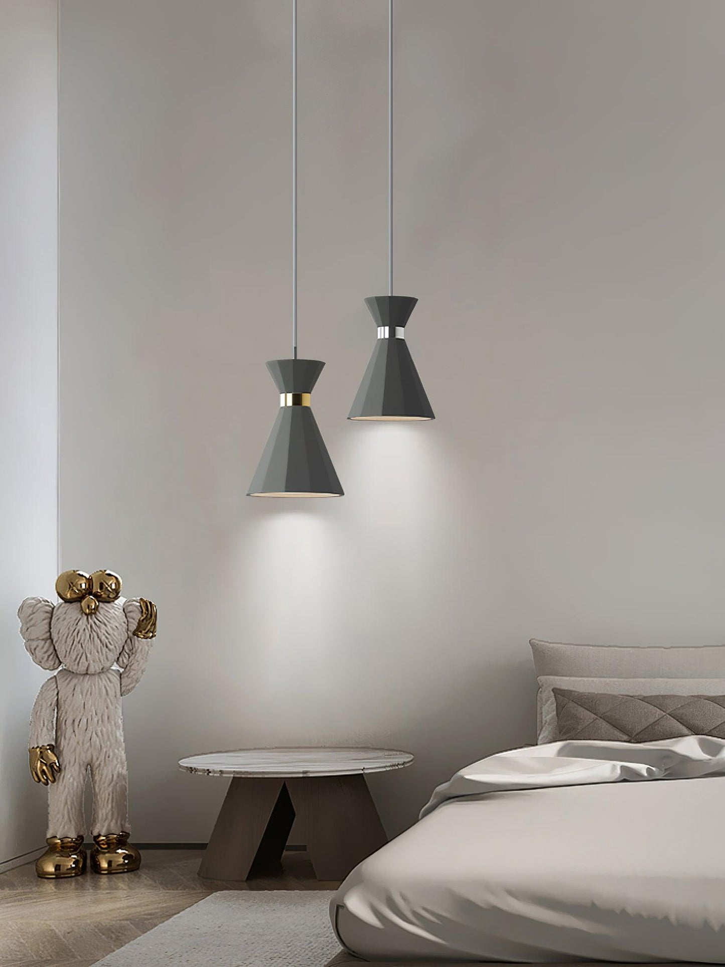 Cement Pendant Light with Grey and Gold Accents