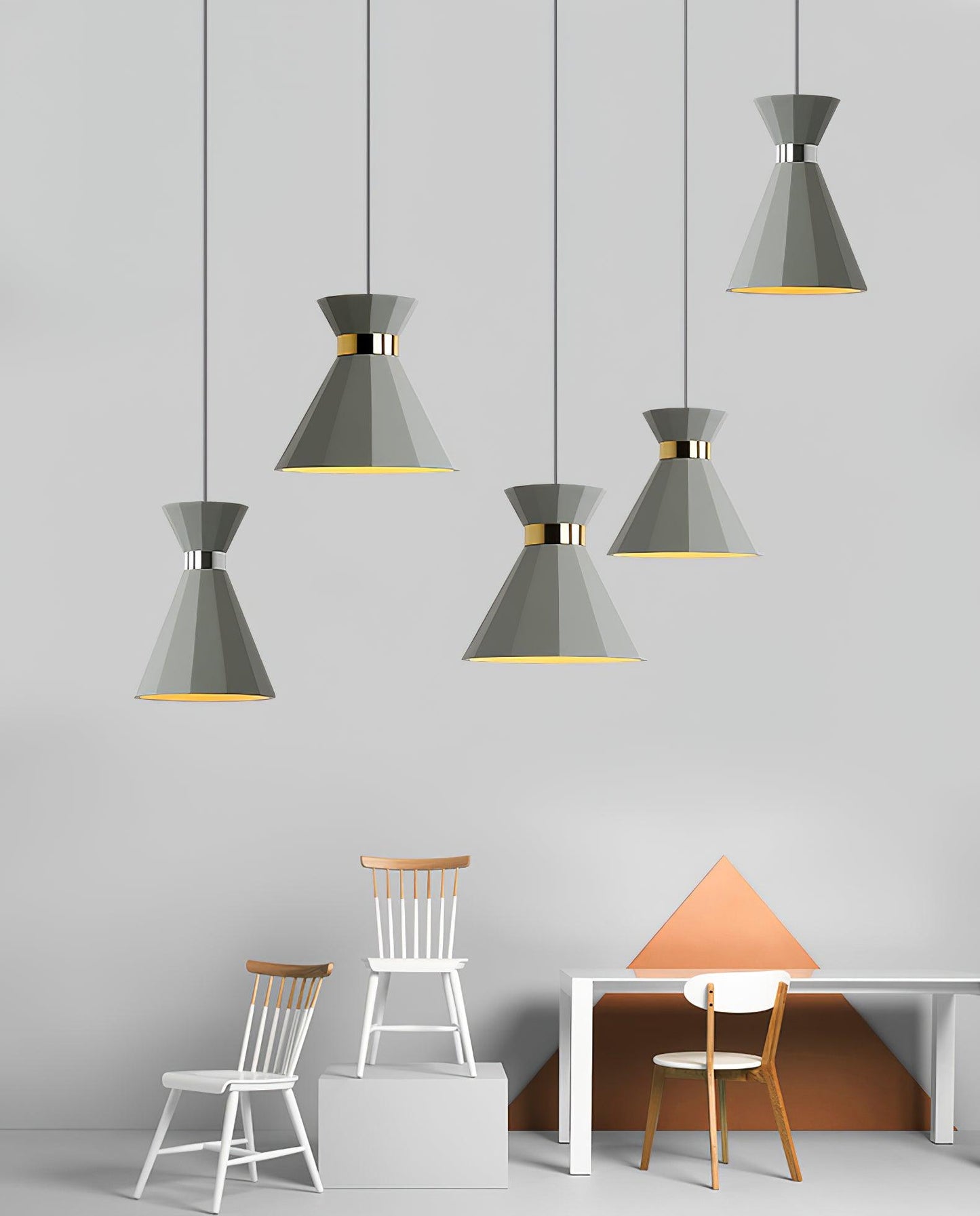 Cement Pendant Light with Grey and Gold Accents