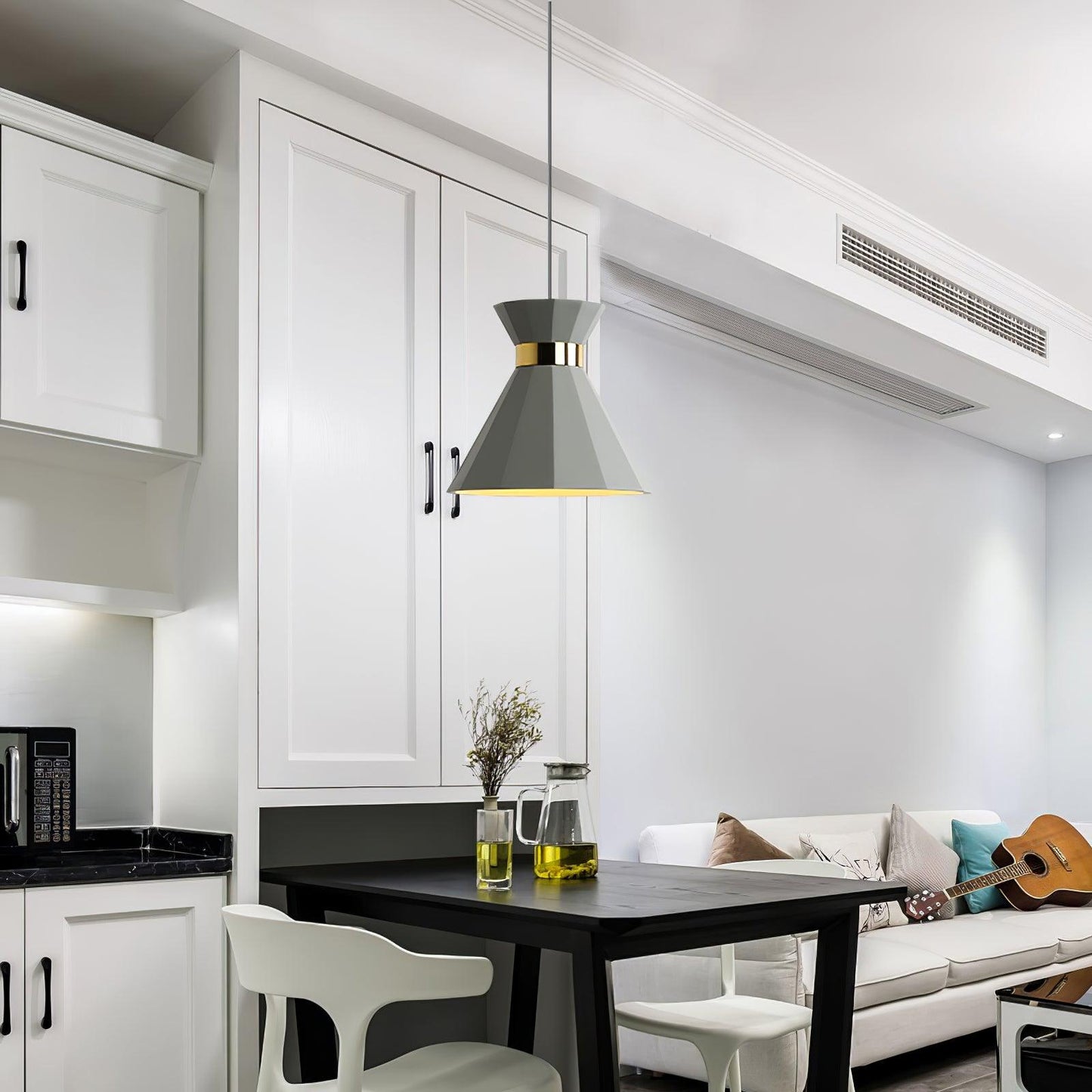 Cement Pendant Light with Grey and Gold Accents
