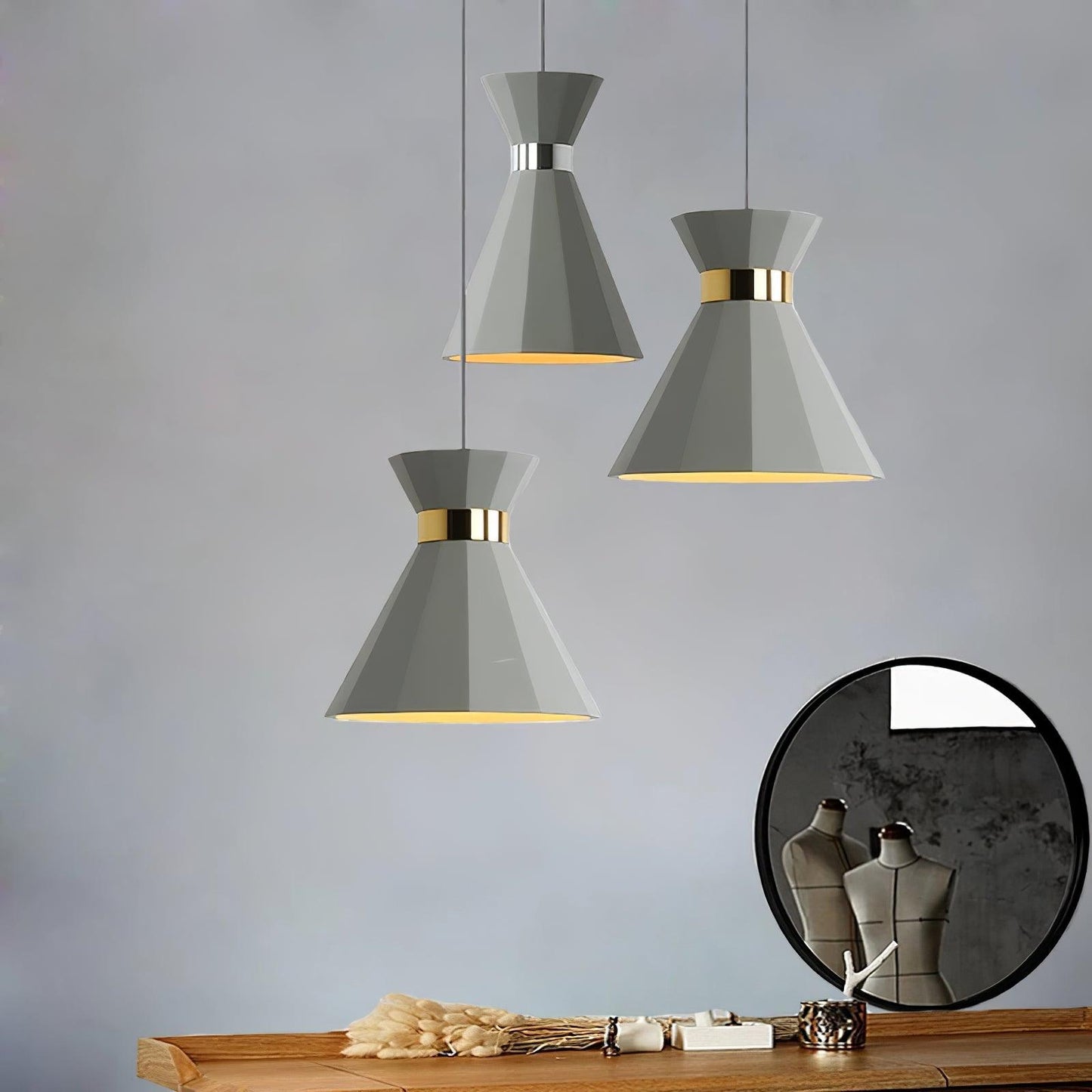 Cement Pendant Light with Grey and Gold Accents