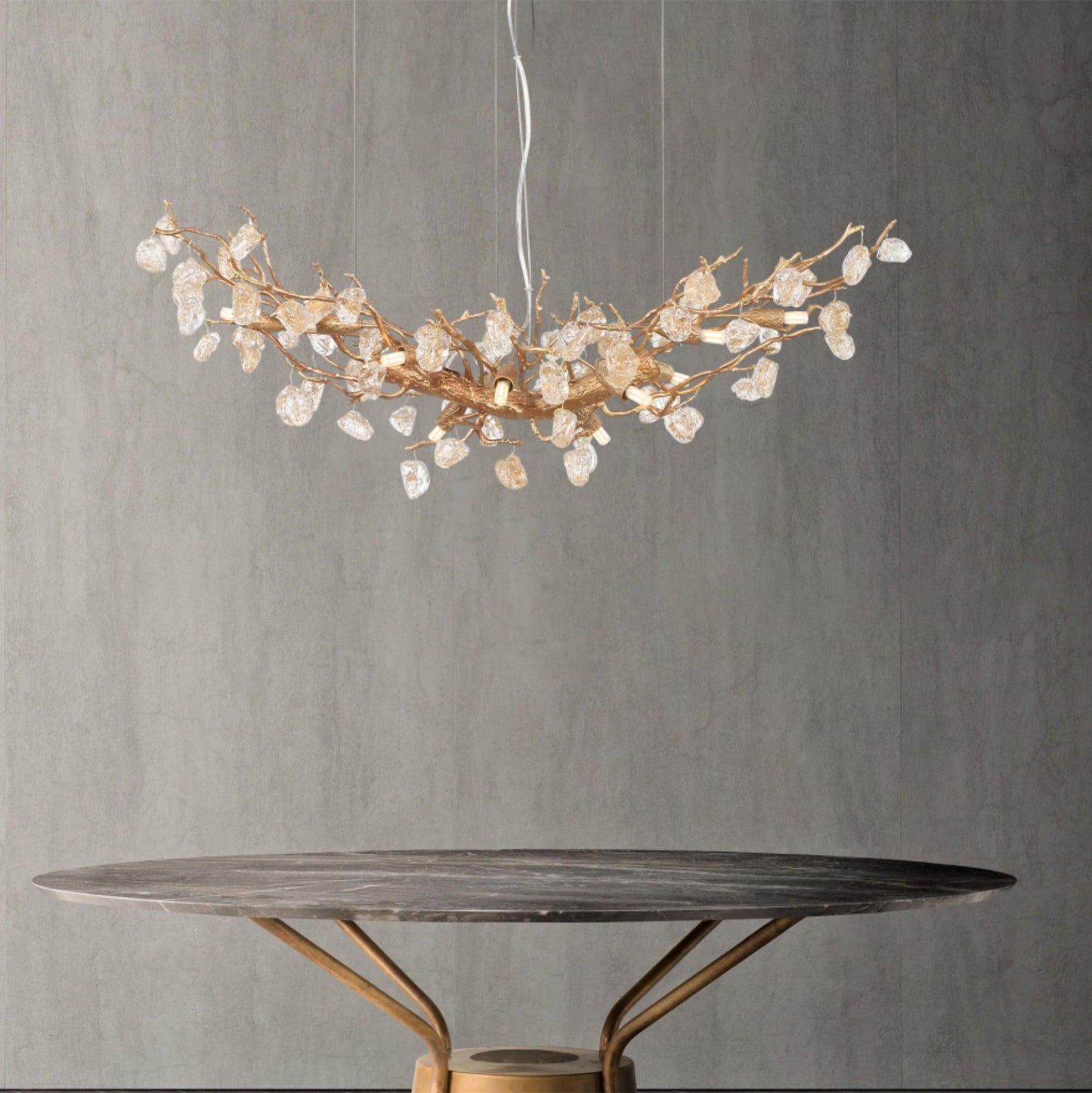 Amber Stone Crystal Brass Chandelier