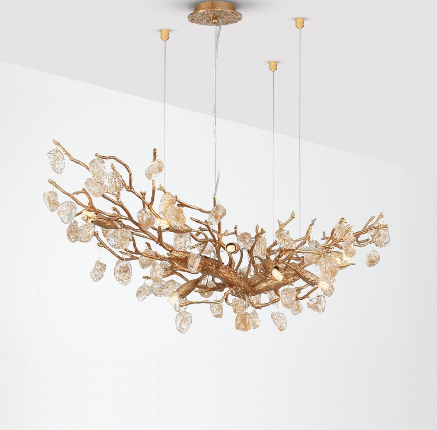 Amber Stone Crystal Brass Chandelier