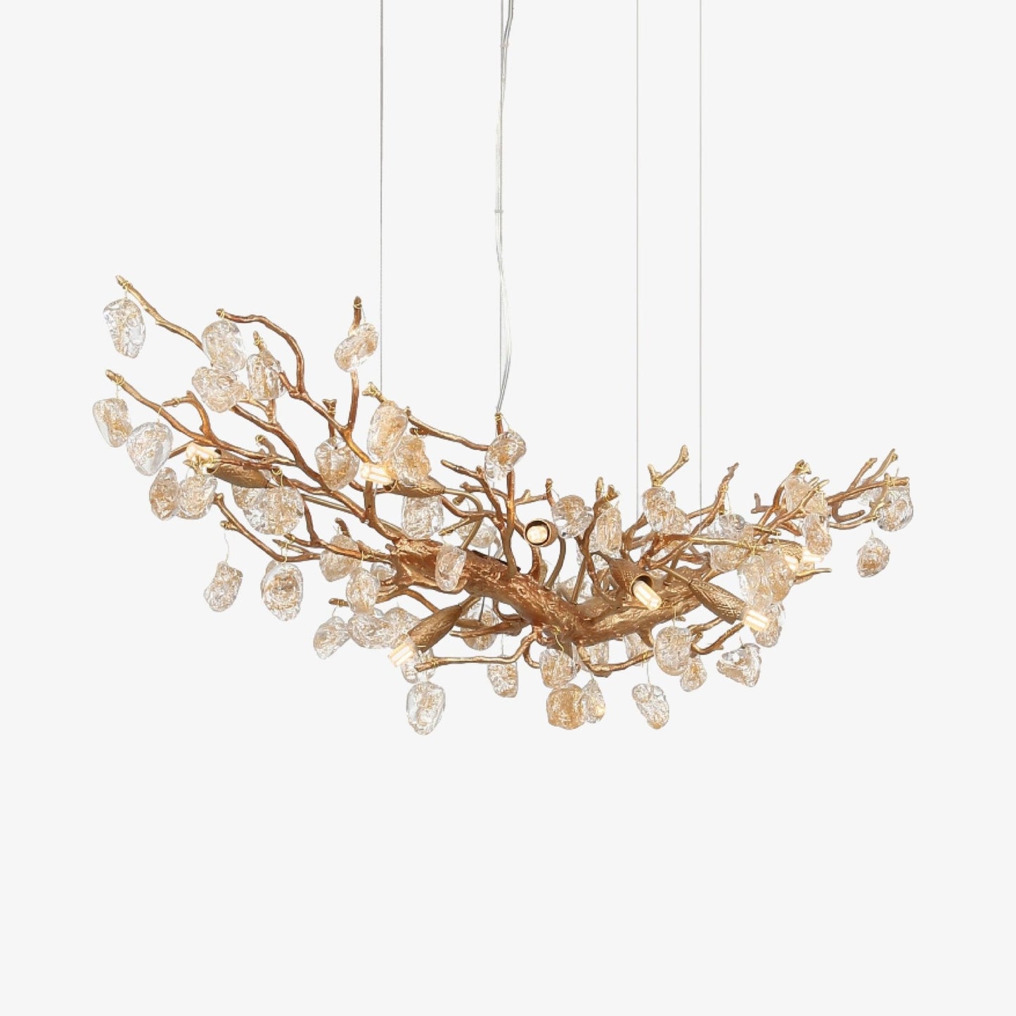 Amber Stone Crystal Brass Chandelier