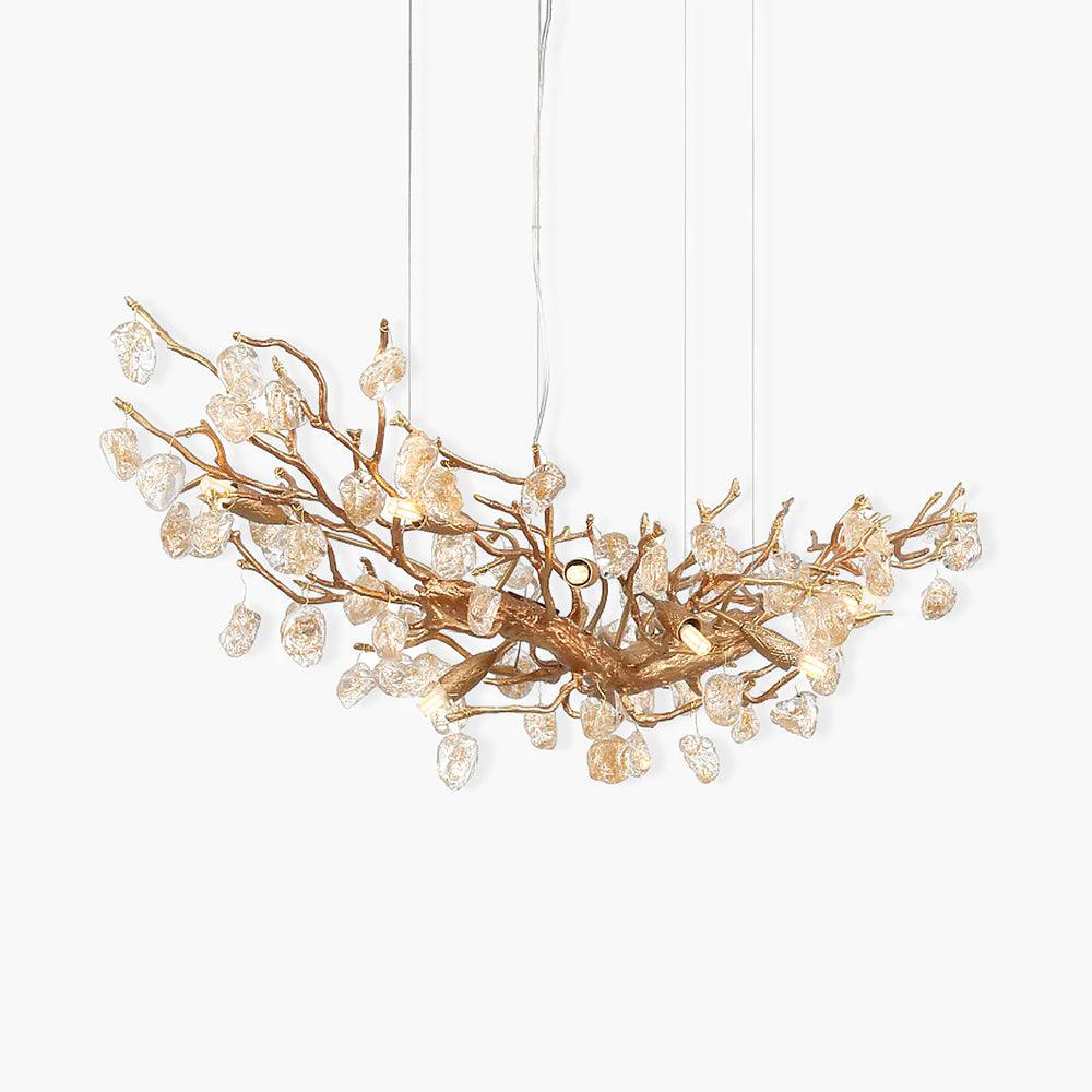 Amber Stone Crystal Brass Chandelier