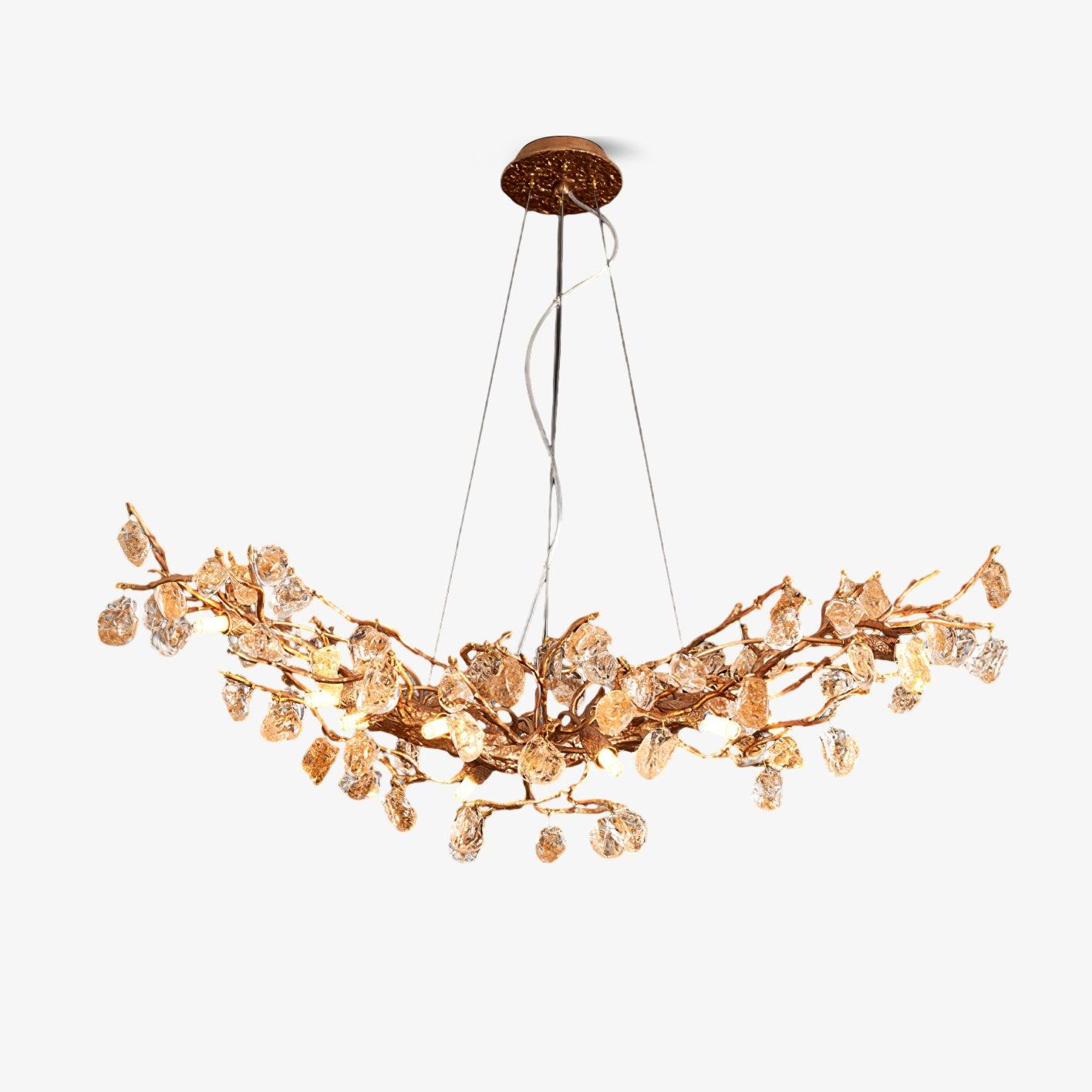 Amber Stone Crystal Brass Chandelier