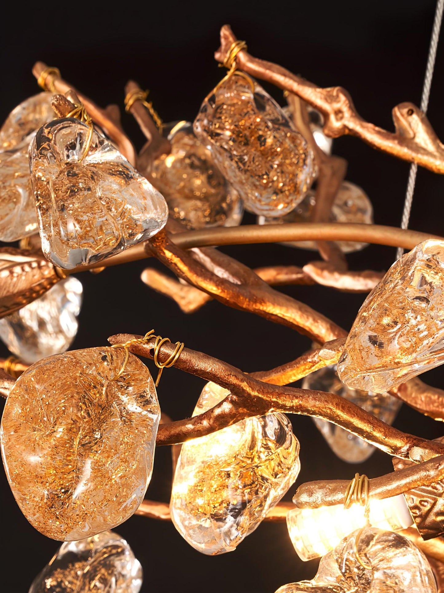 Amber Stone Crystal Brass Chandelier