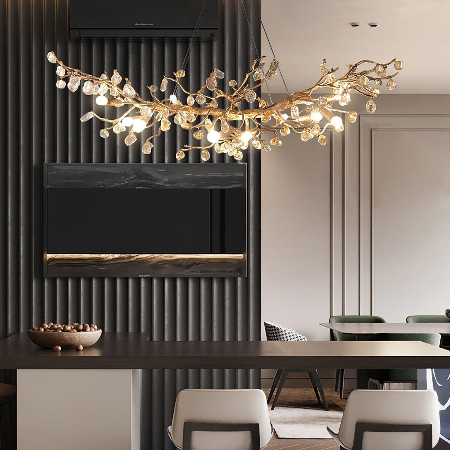 Amber Stone Crystal Brass Chandelier