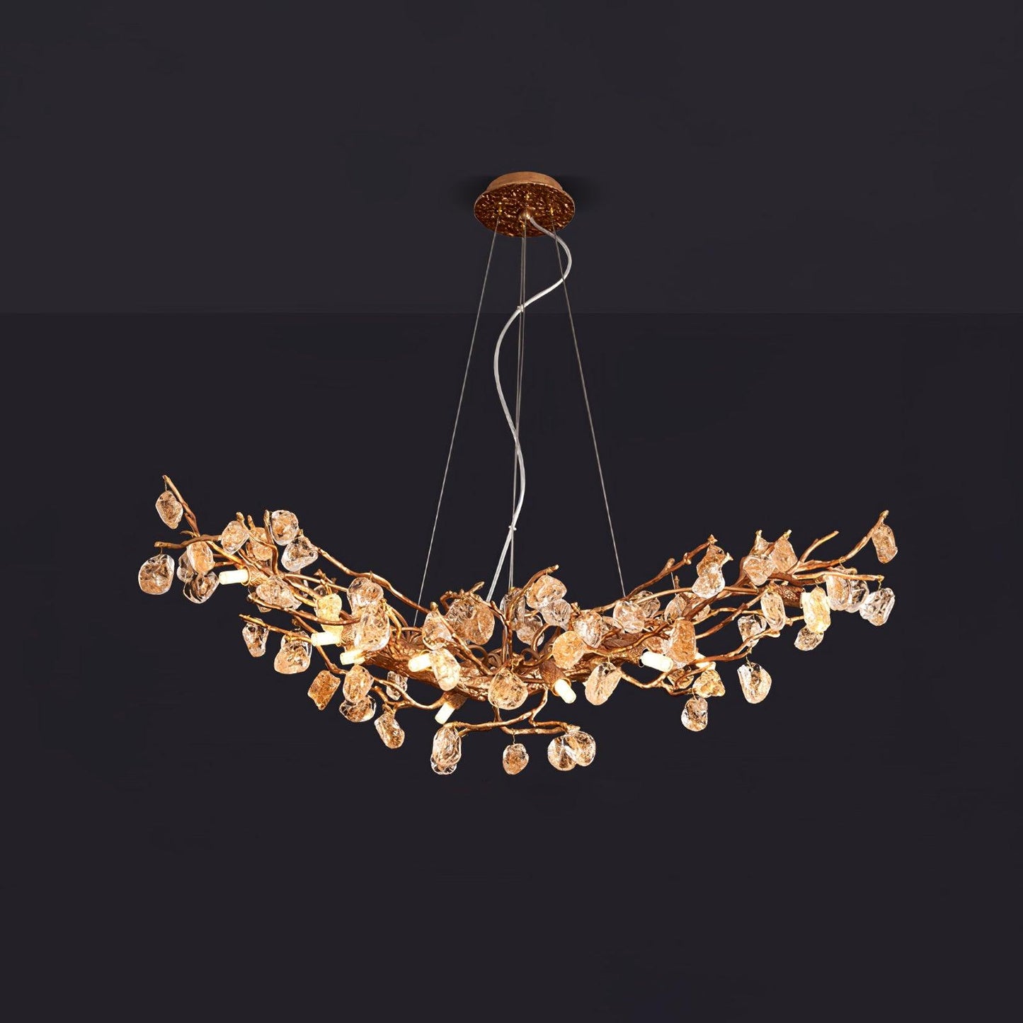 Amber Stone Crystal Brass Chandelier