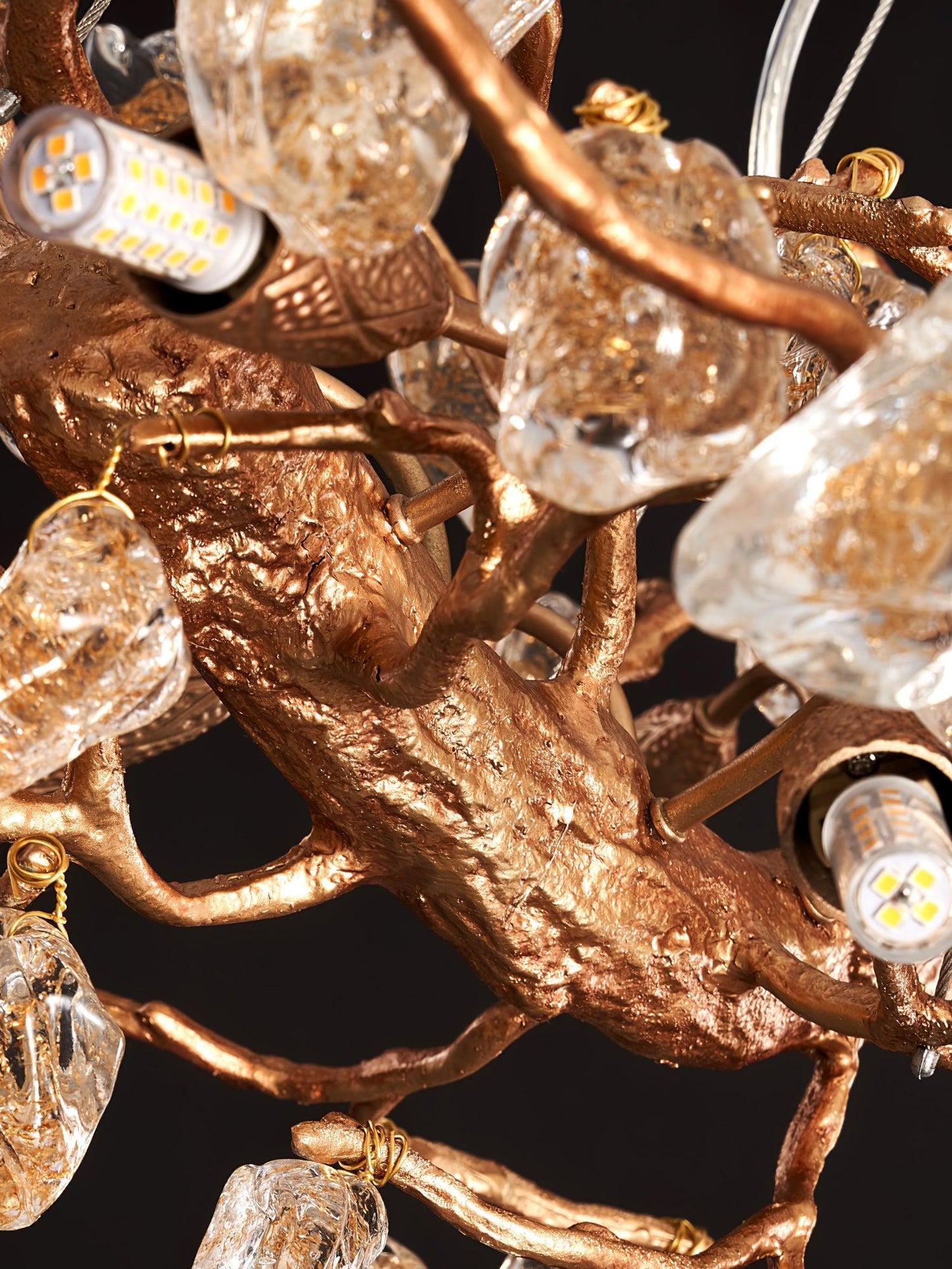 Amber Stone Crystal Brass Chandelier