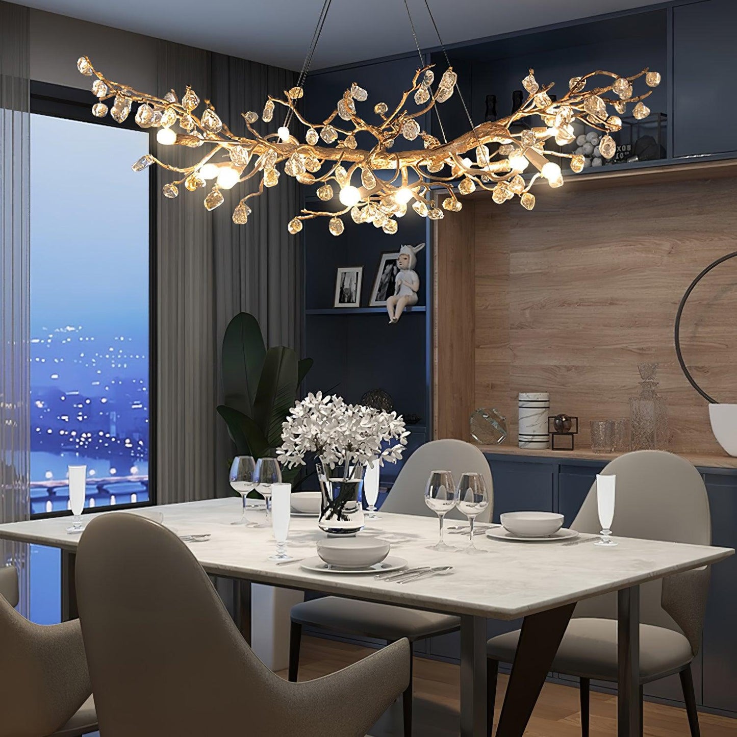 Amber Stone Crystal Brass Chandelier