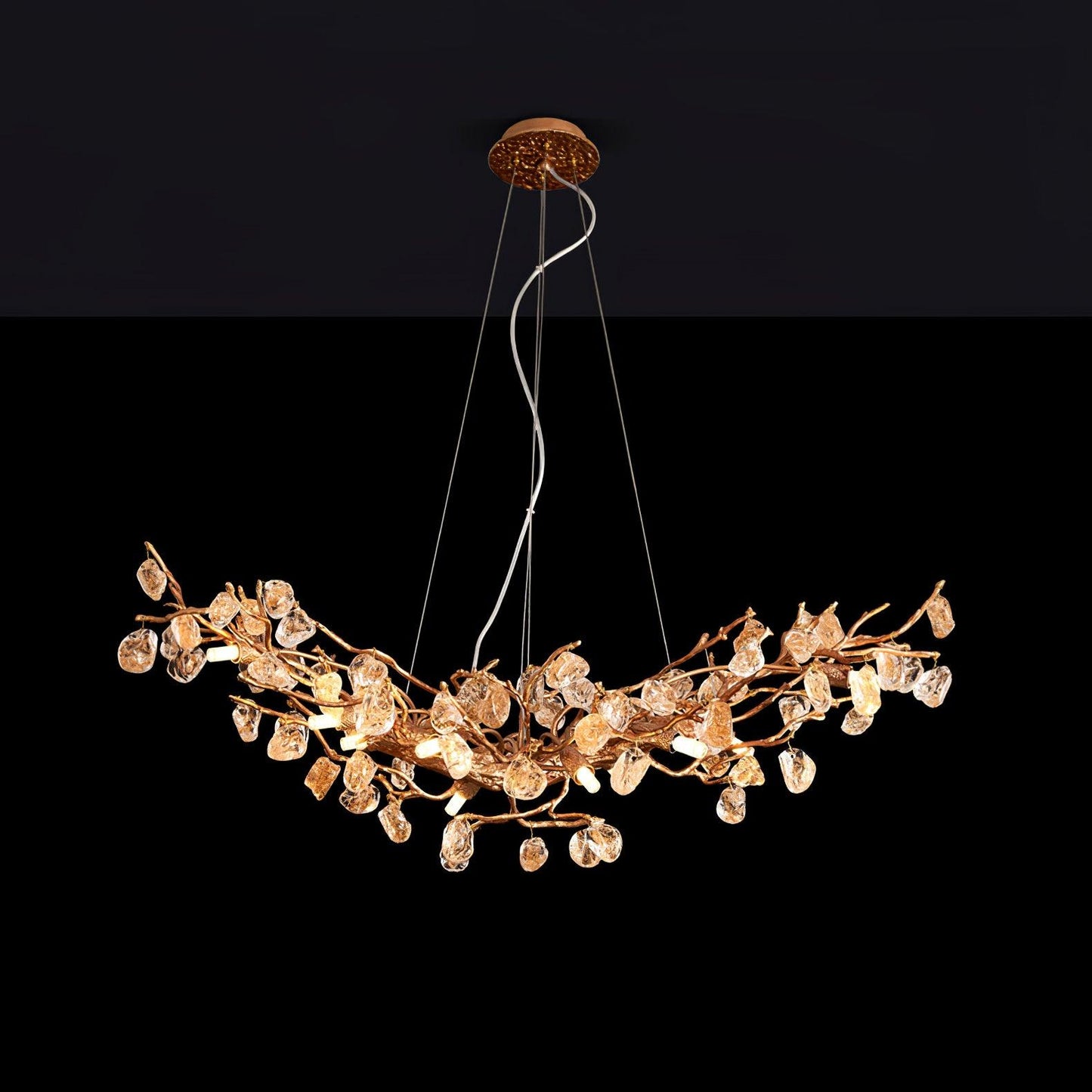 Amber Stone Crystal Brass Chandelier