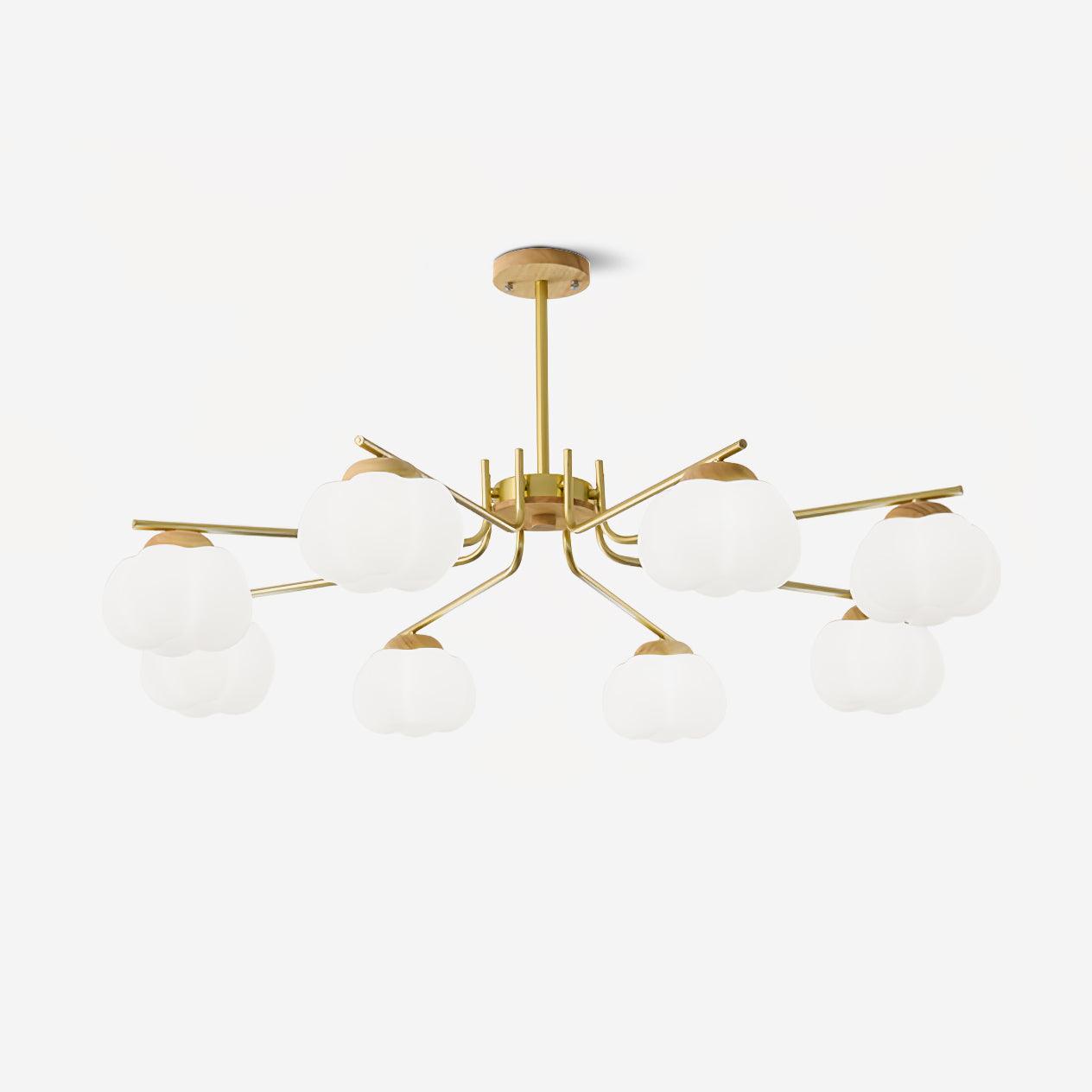 Gold Metal & White PE Lampshade Chandelier