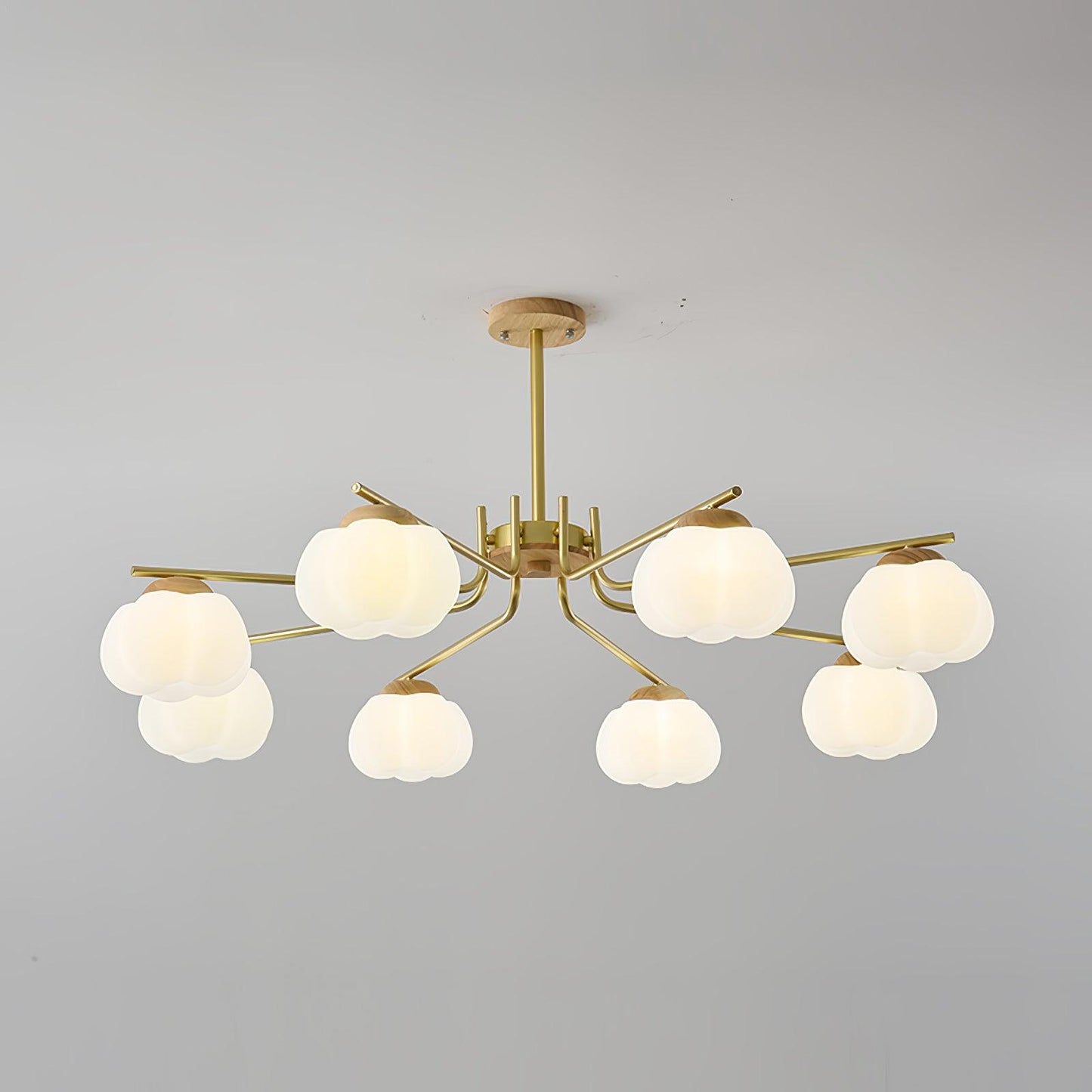 Gold Metal & White PE Lampshade Chandelier