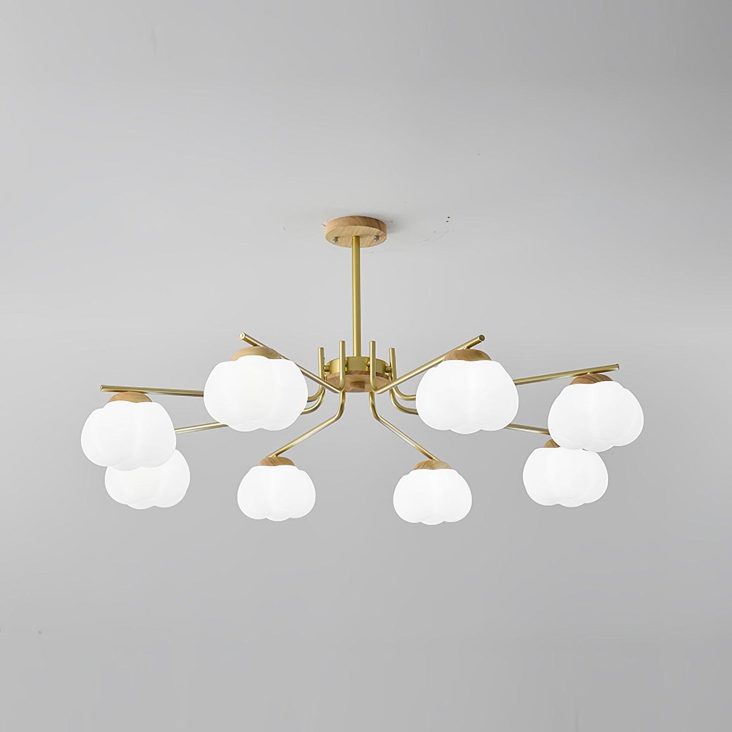 Gold Metal & White PE Lampshade Chandelier