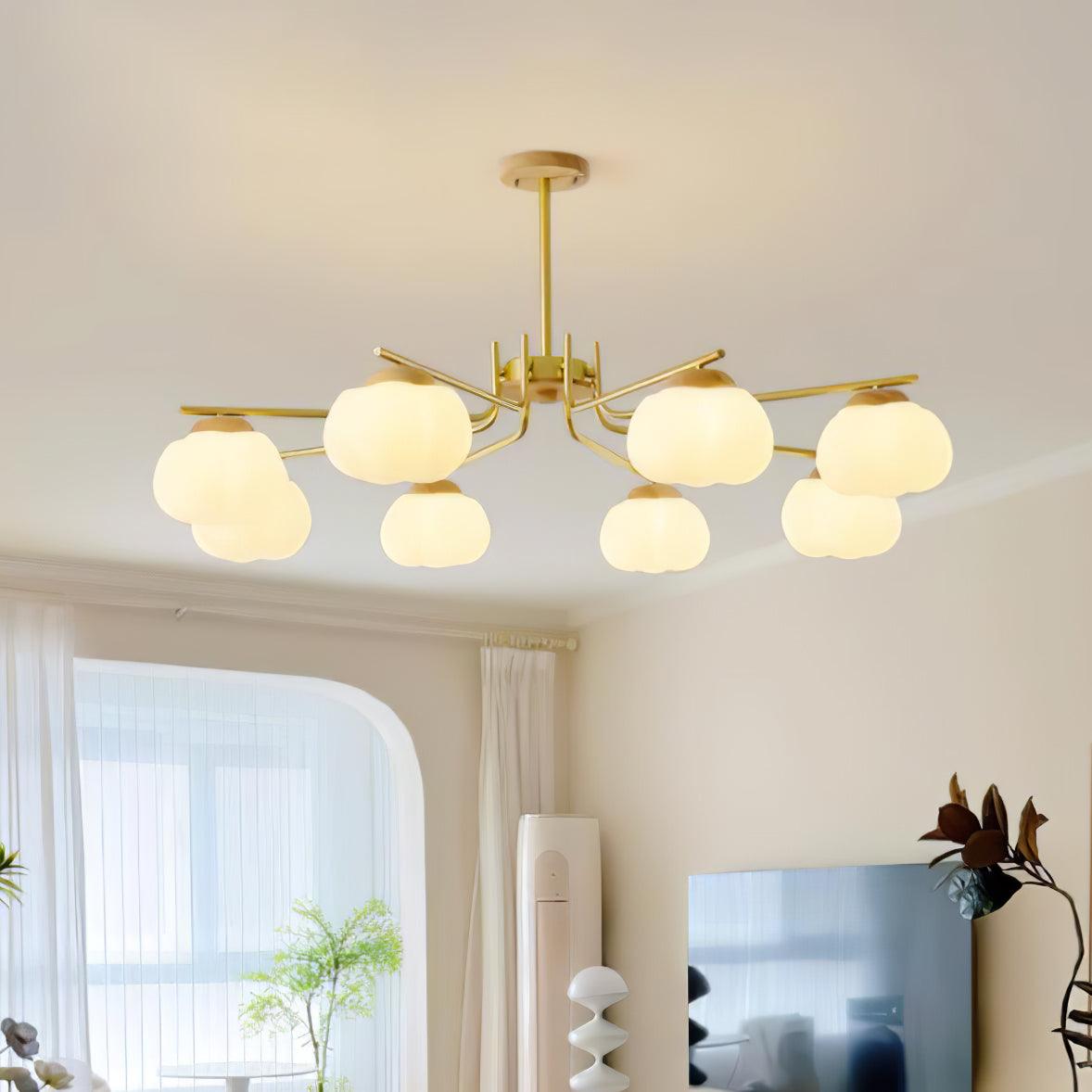 Gold Metal & White PE Lampshade Chandelier