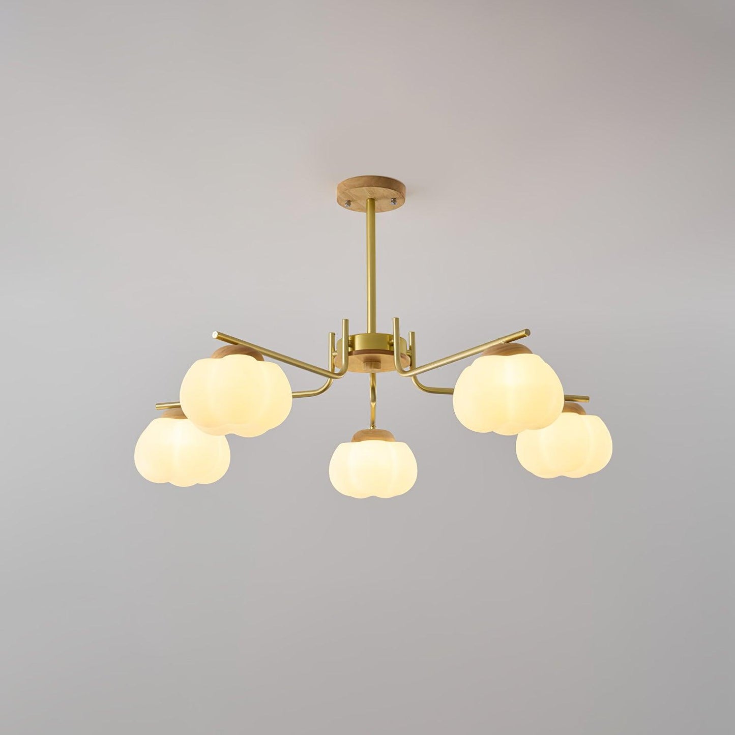 Gold Metal & White PE Lampshade Chandelier