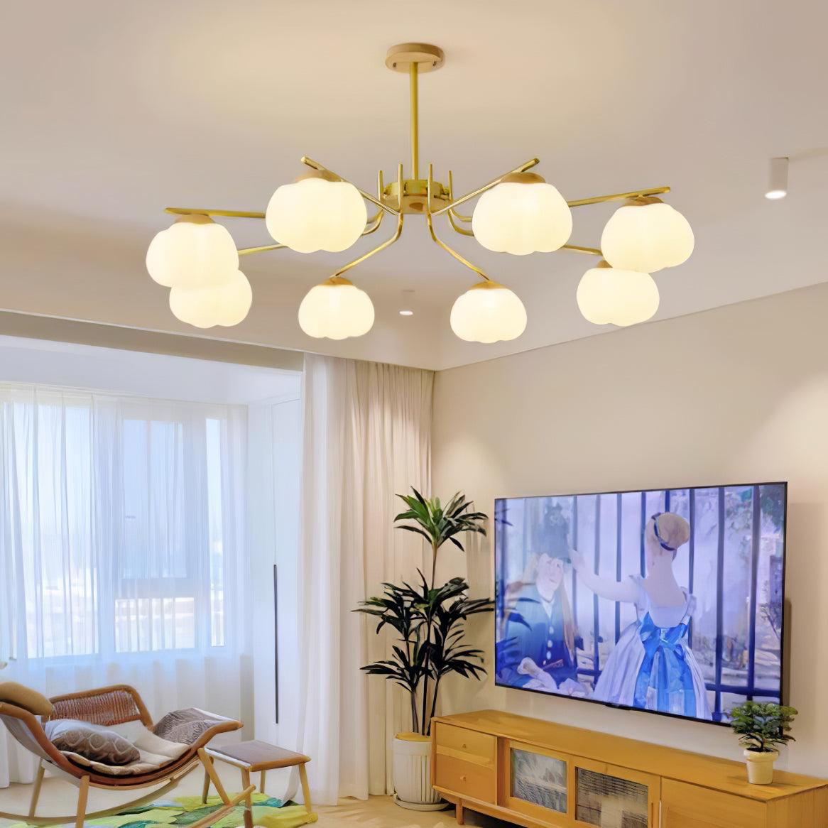 Gold Metal & White PE Lampshade Chandelier