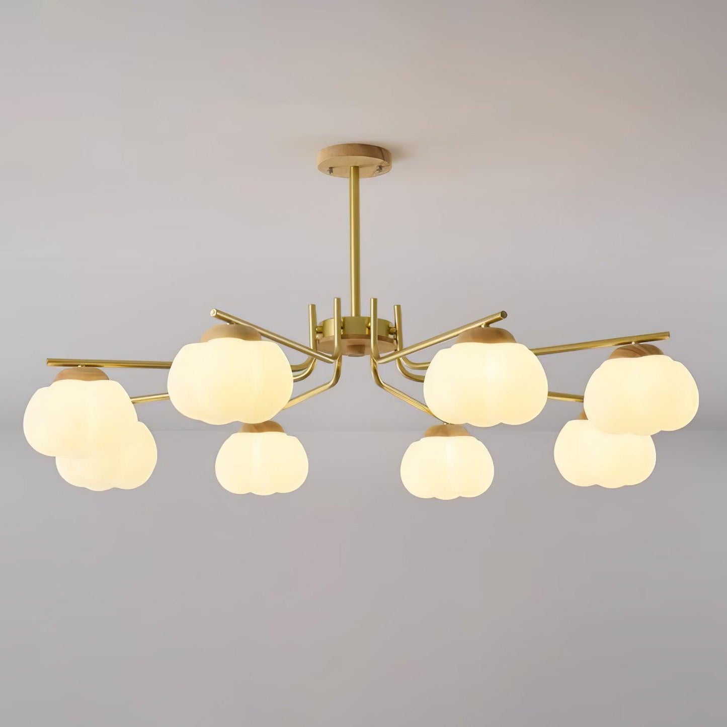 Gold Metal & White PE Lampshade Chandelier