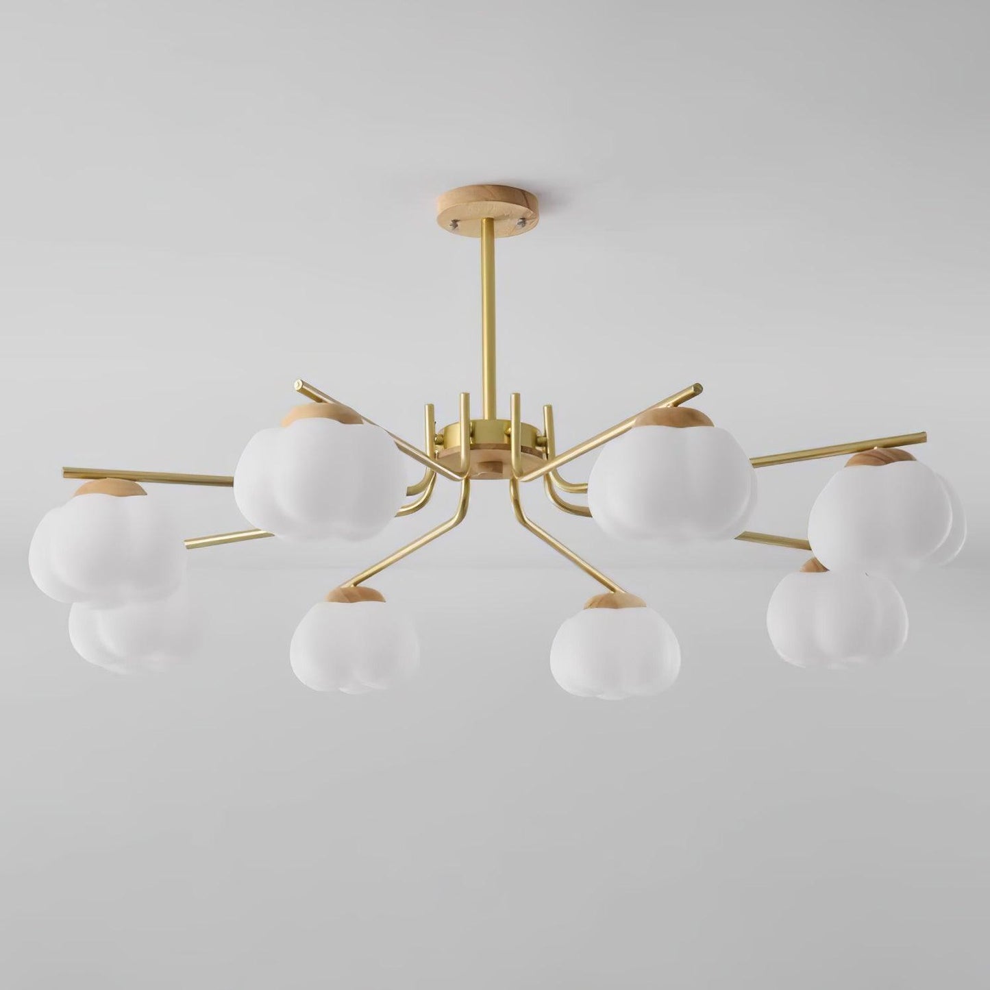 Gold Metal & White PE Lampshade Chandelier