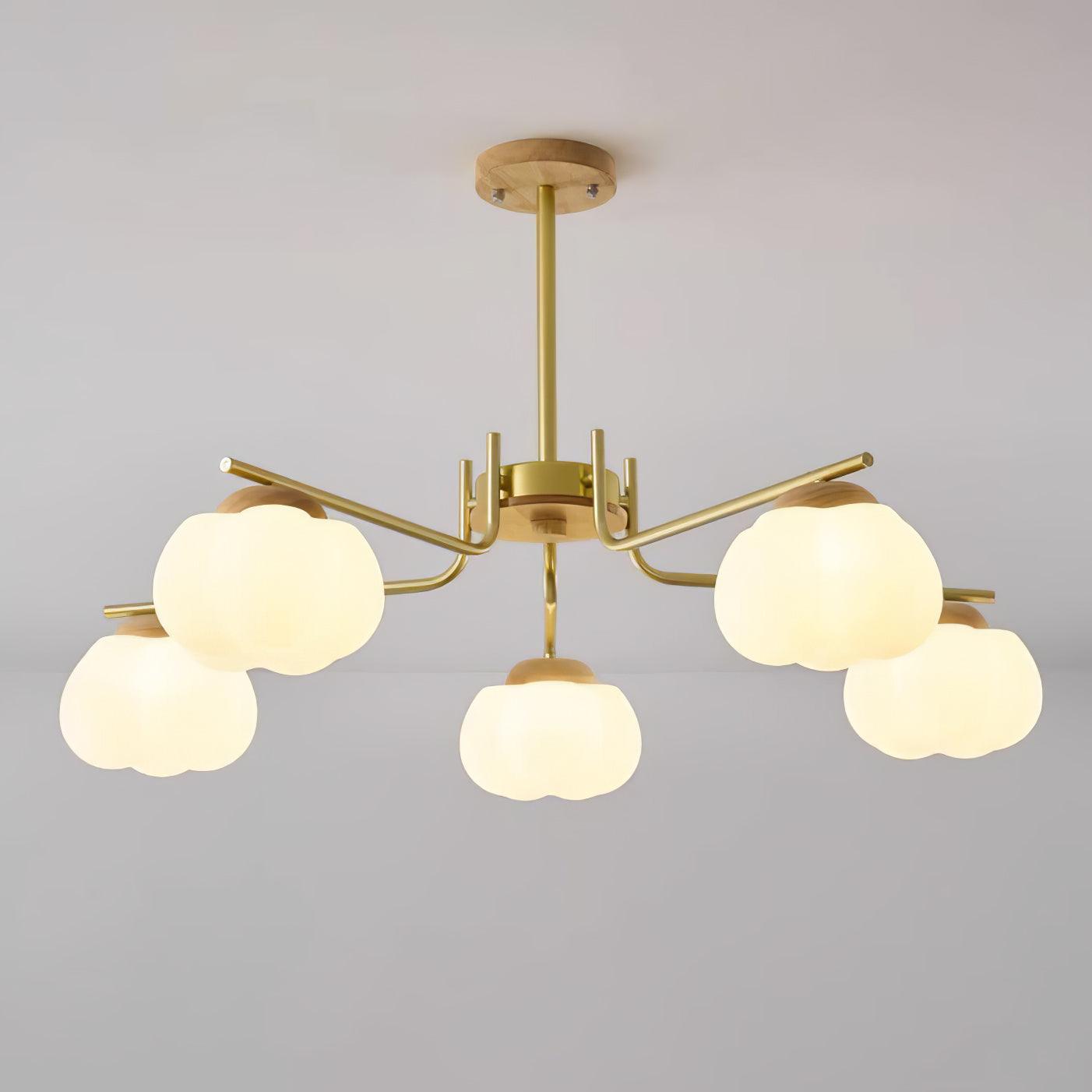 Gold Metal & White PE Lampshade Chandelier