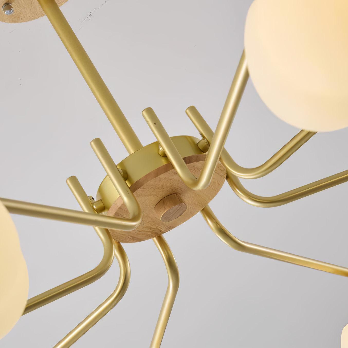 Gold Metal & White PE Lampshade Chandelier