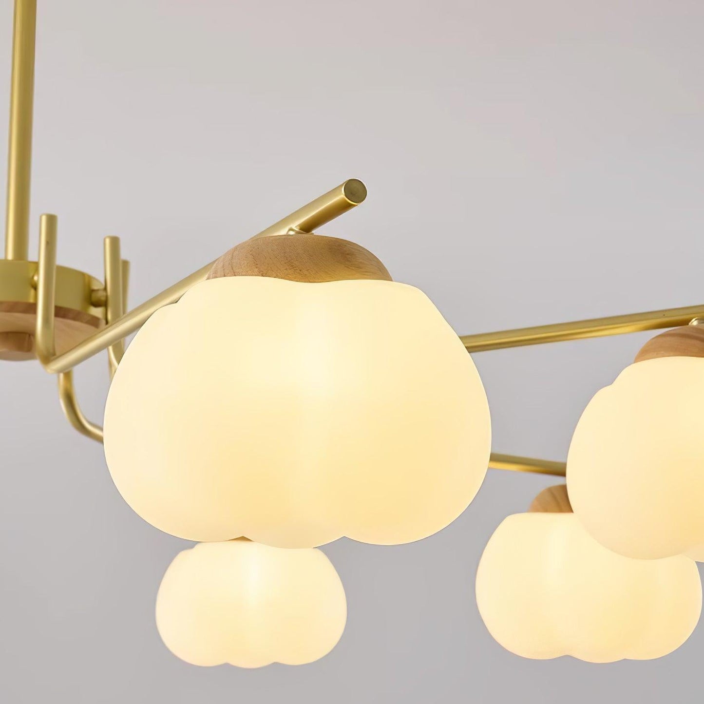 Gold Metal & White PE Lampshade Chandelier