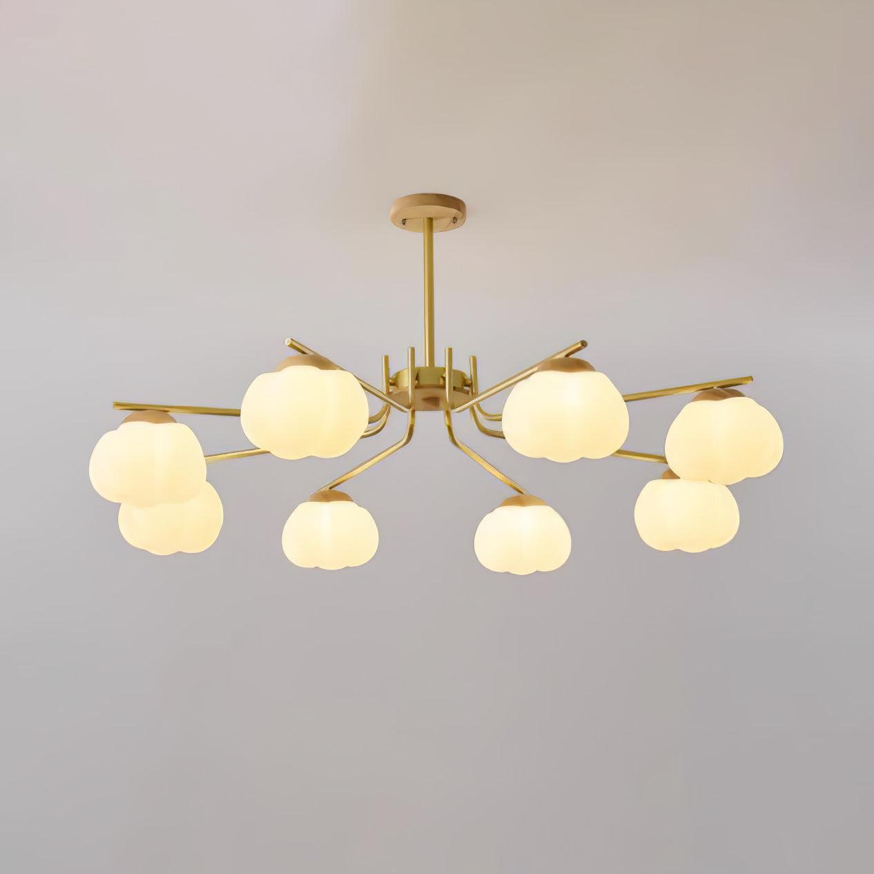 Gold Metal & White PE Lampshade Chandelier