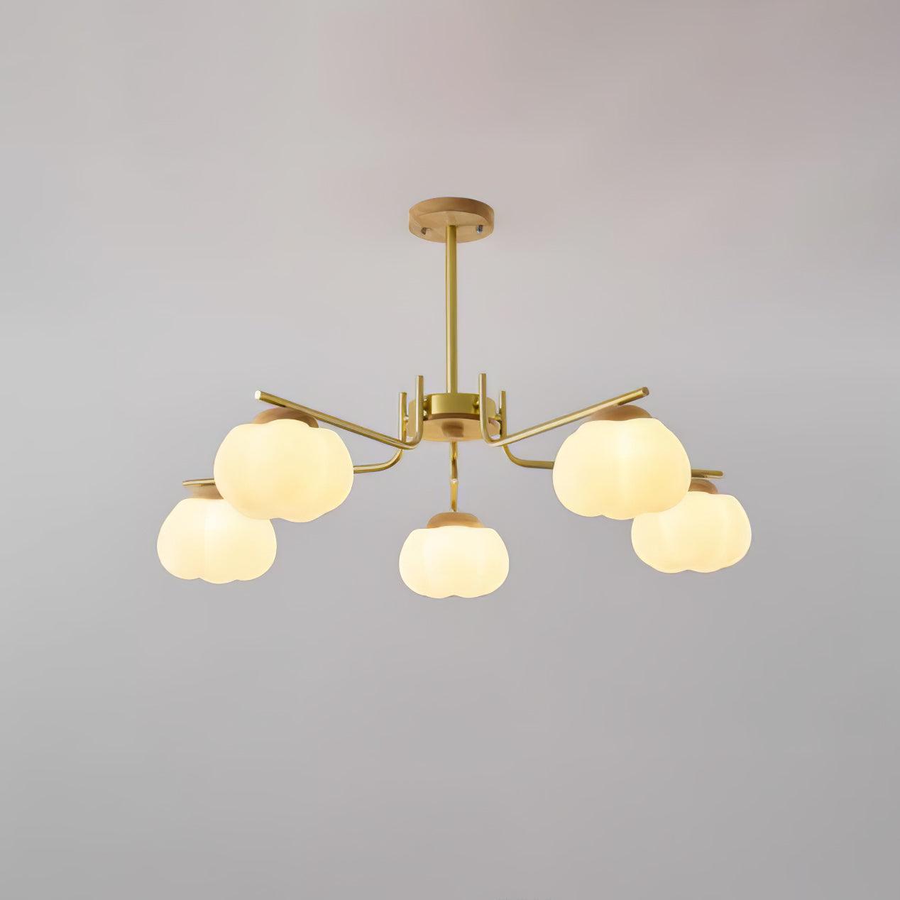 Gold Metal & White PE Lampshade Chandelier