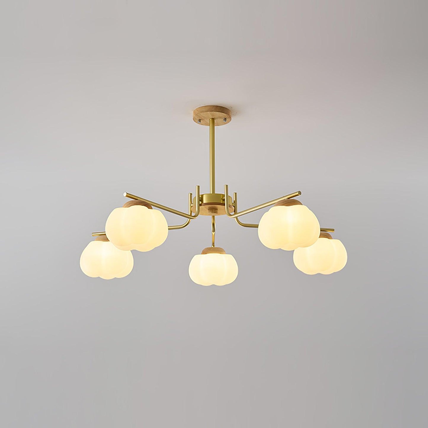 Gold Metal & White PE Lampshade Chandelier