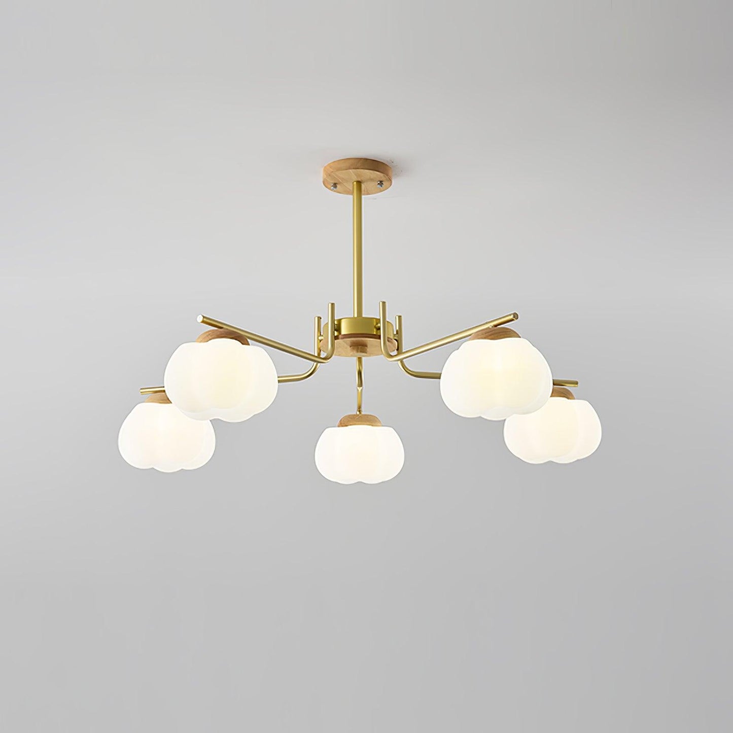 Gold Metal & White PE Lampshade Chandelier