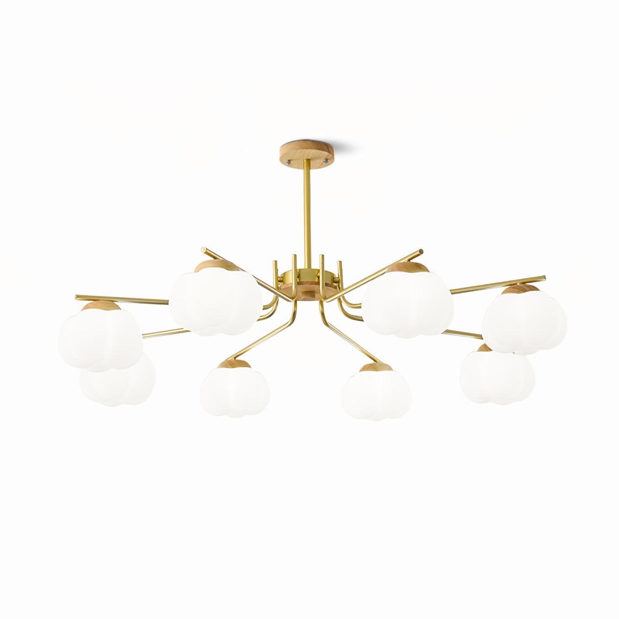 Gold Metal & White PE Lampshade Chandelier