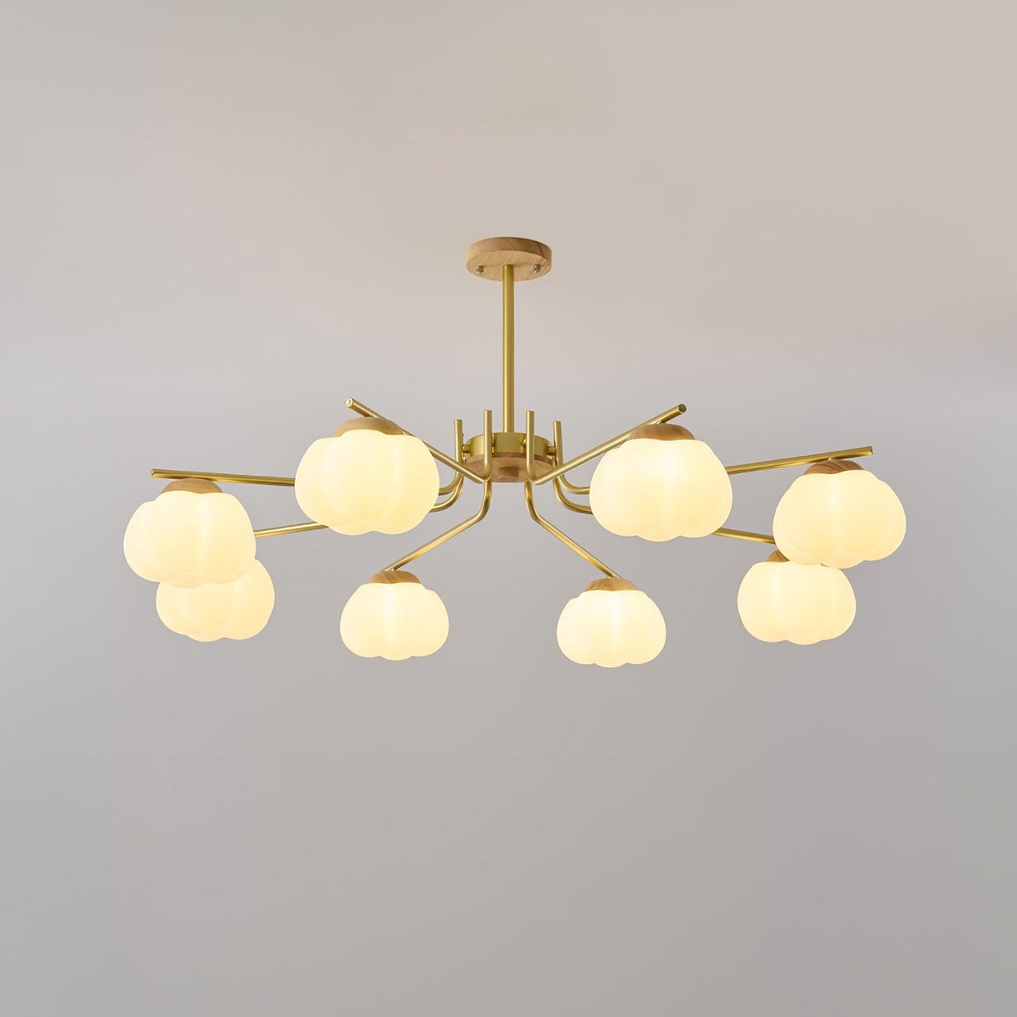 Gold Metal & White PE Lampshade Chandelier